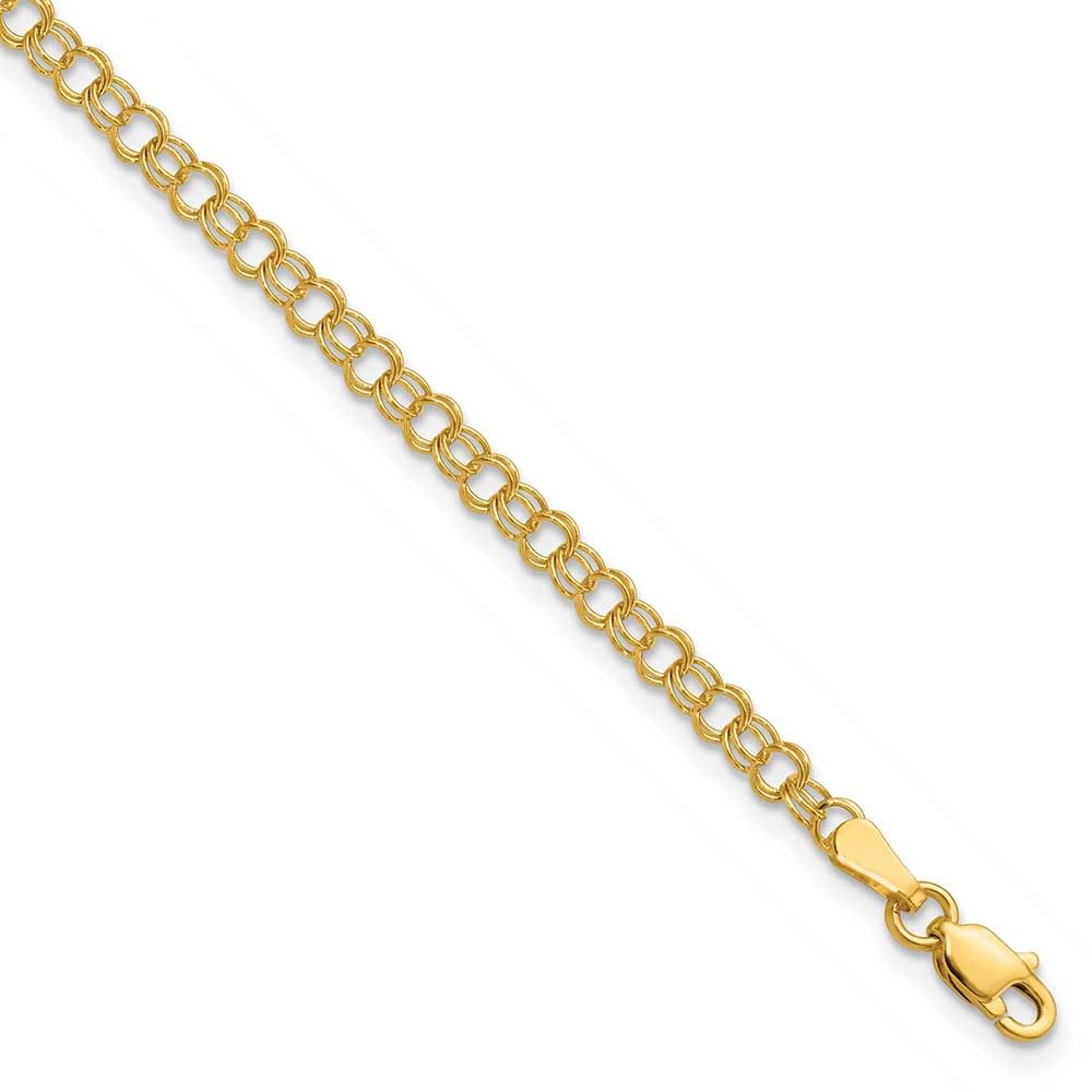 14K Solid Gold 3.5mm Double Link Charm Bracelet for Women - Elegant Core Gold Jewelry Gift for Birthday, Anniversary & Everyday Wear