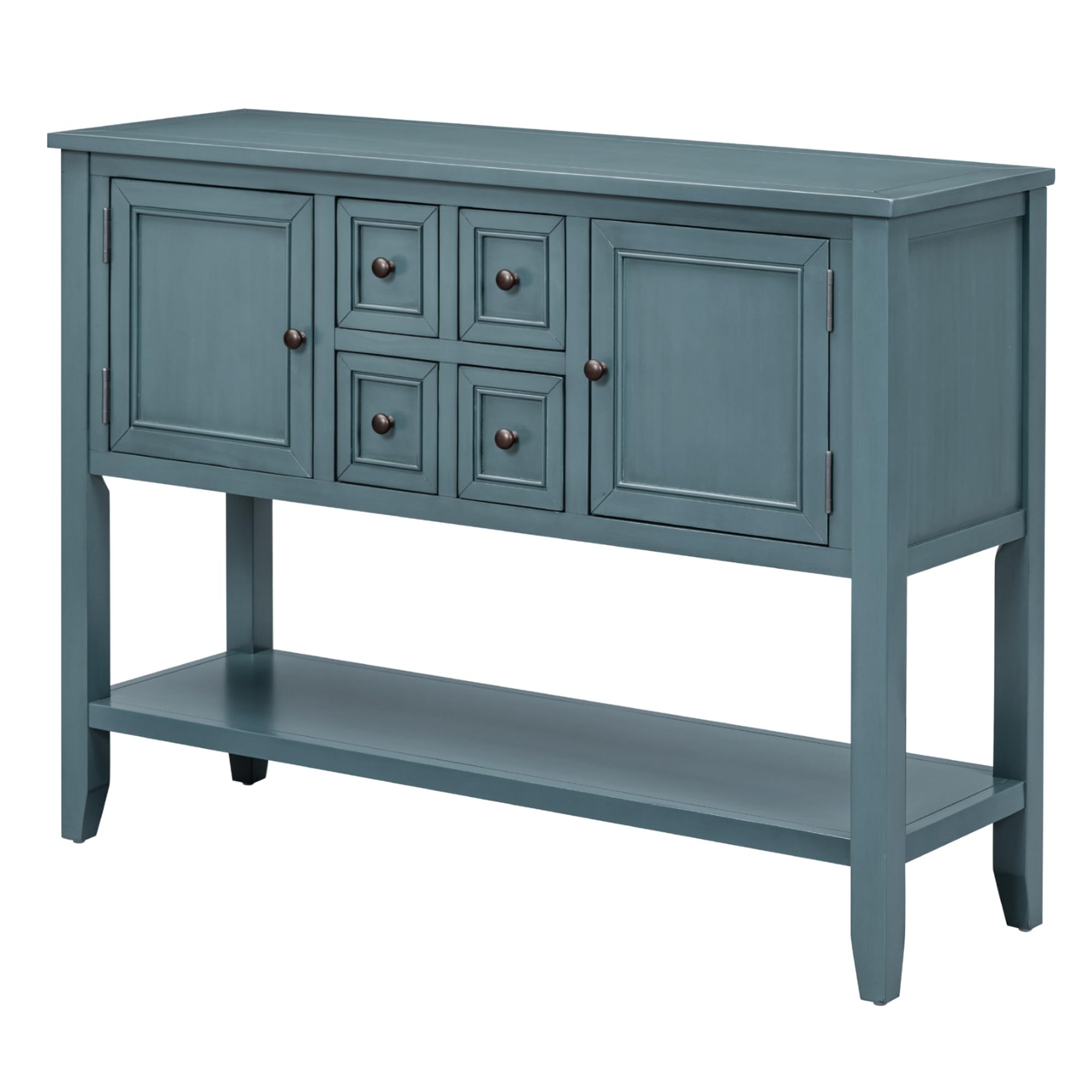 P PURLOVE Modern Console Table with 4 Drawers & 2 Cabinets - Entryway Sofa Table, Buffet Sideboard for Living Room, Hallway Storage - Dark Blue Home Furniture for Small Spaces & Apartment Decor