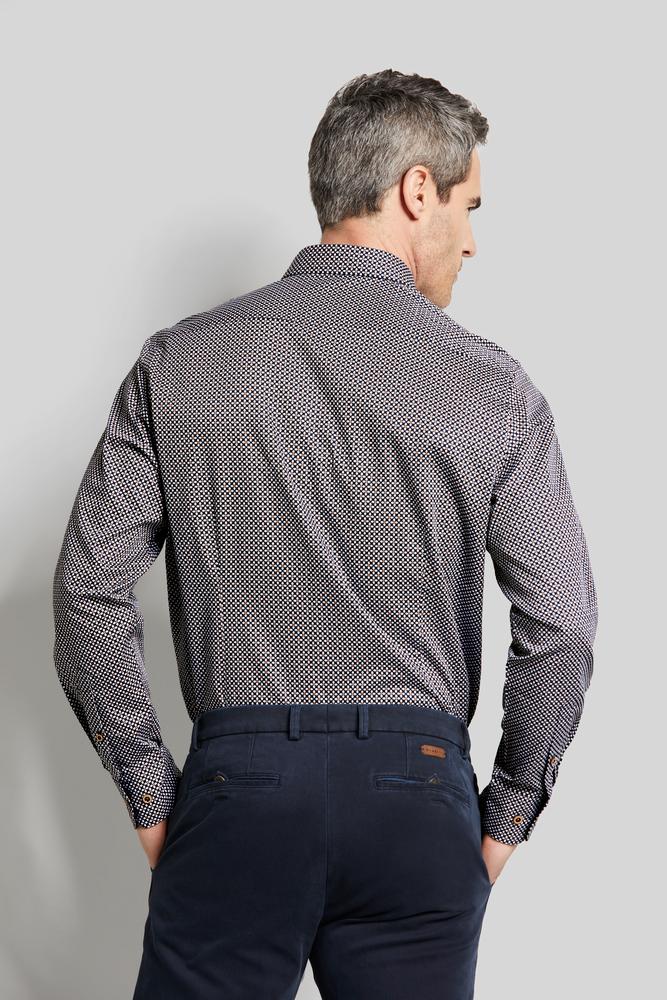 BUGATTI Men's Printed Long Sleeve Casual Shirt - Charcoal Grey - Comfortable Button Down Shirt for Work, Office & Business Casual Wear