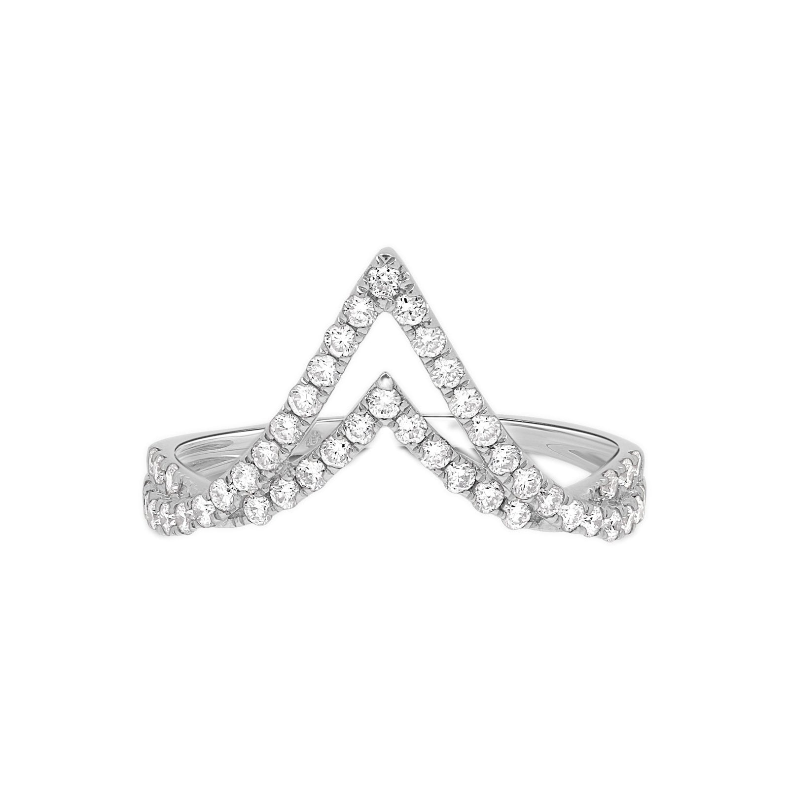 14K White Gold Double V Diamond Ring for Women - Elegant Stackable Band for Engagement, Wedding, Anniversary & Everyday Wear