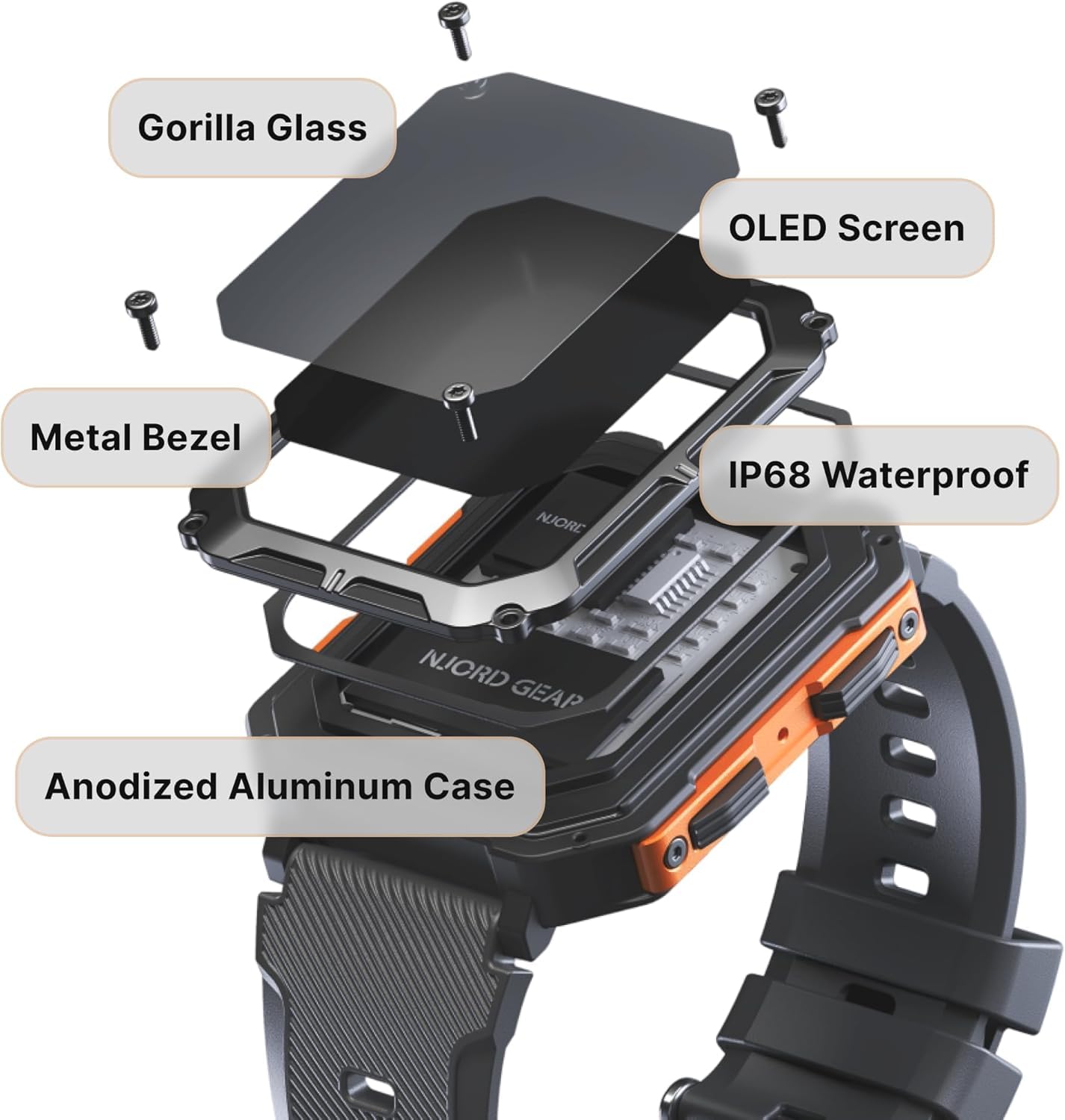 Indestructible Smartwatch IP68 Waterproof Rugged Outdoor Smartwatch - Bluetooth Calling, Heart Rate & Sleep Monitor - Compatible with Android iOS (Orange) - Perfect for Hiking, Running & Extreme Sports