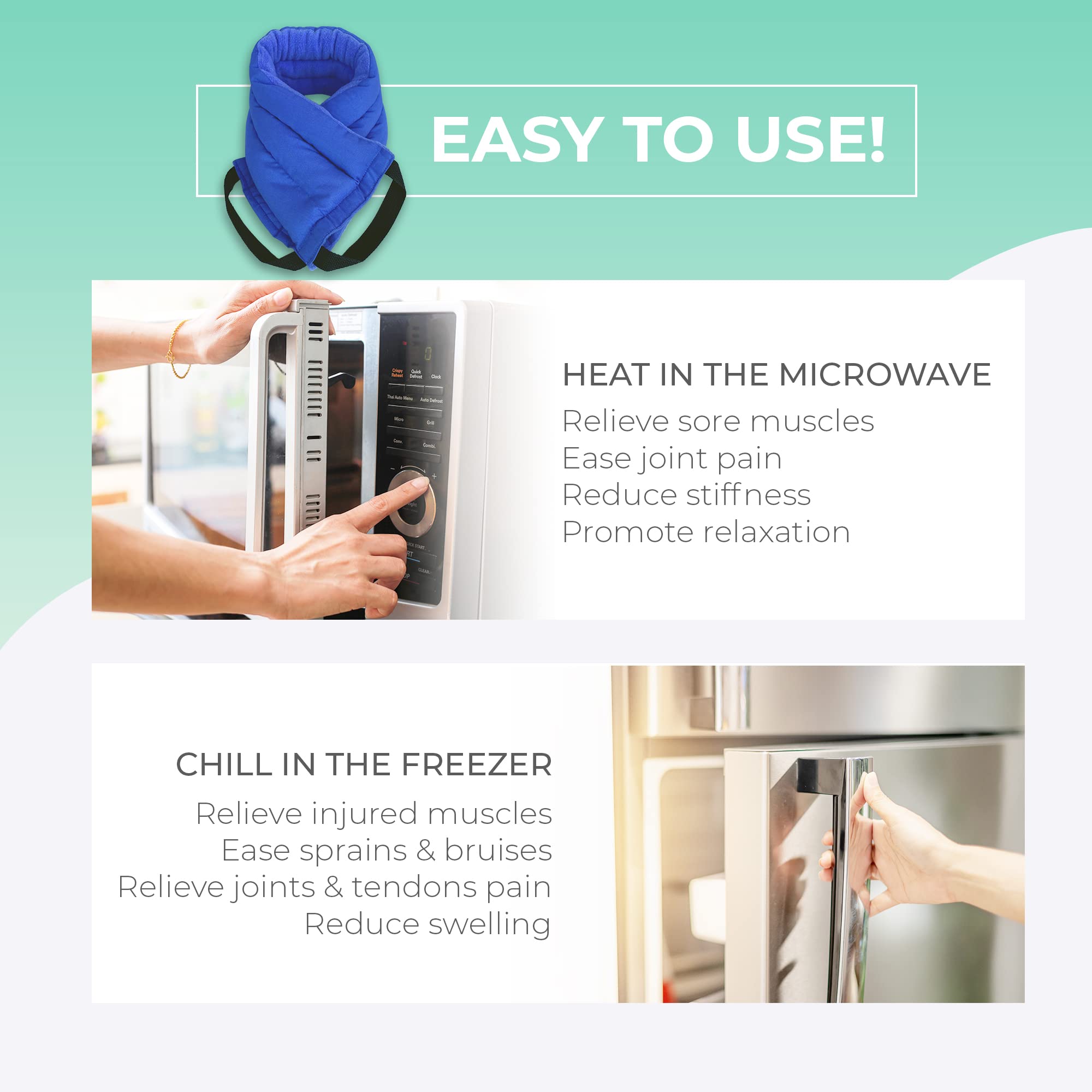 Microwavable Heating Pads for Back Pain Relief - Moist Heat Therapy for Neck, Shoulder & Muscle Pain - Reusable Hot Pack for Joint Stiffness & Cramps - 3-Pack Blue Microwaveable Heat Pads - Perfect for Home, Office & Travel Use
