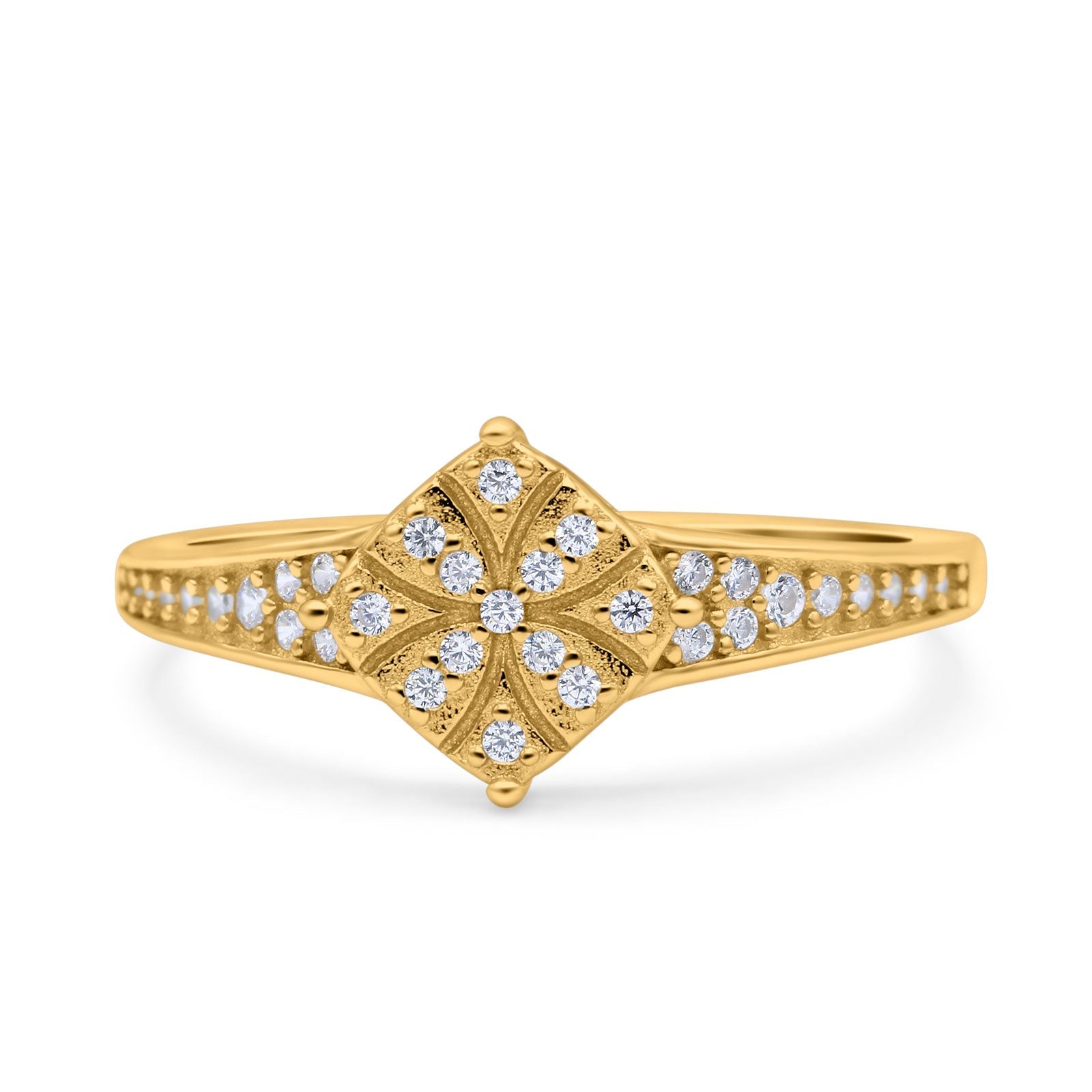 14K Gold Round Pave Cubic Zirconia Engagement Ring for Women - Sparkling Wedding Band, Promise Ring, Anniversary Gift - Perfect for Proposals, Bridal Jewelry & Special Occasions