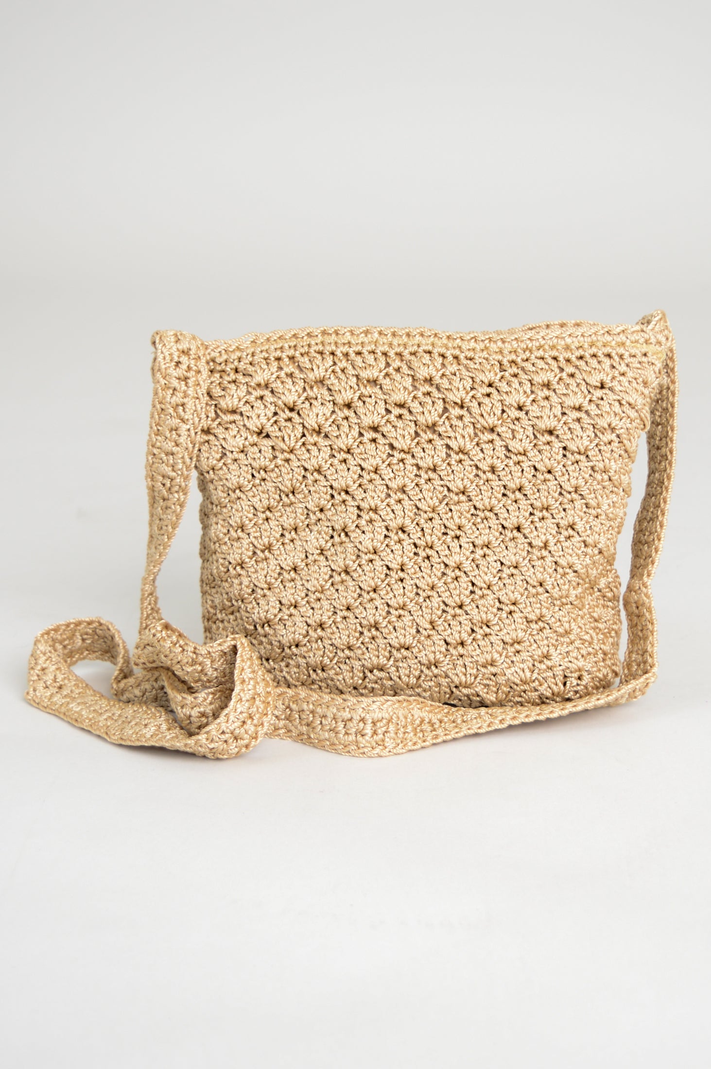 Handmade Crochet Shoulder Bag in Tan - Boho Chic Crossbody Purse for Women, Perfect for Beach, Shopping & Everyday Use