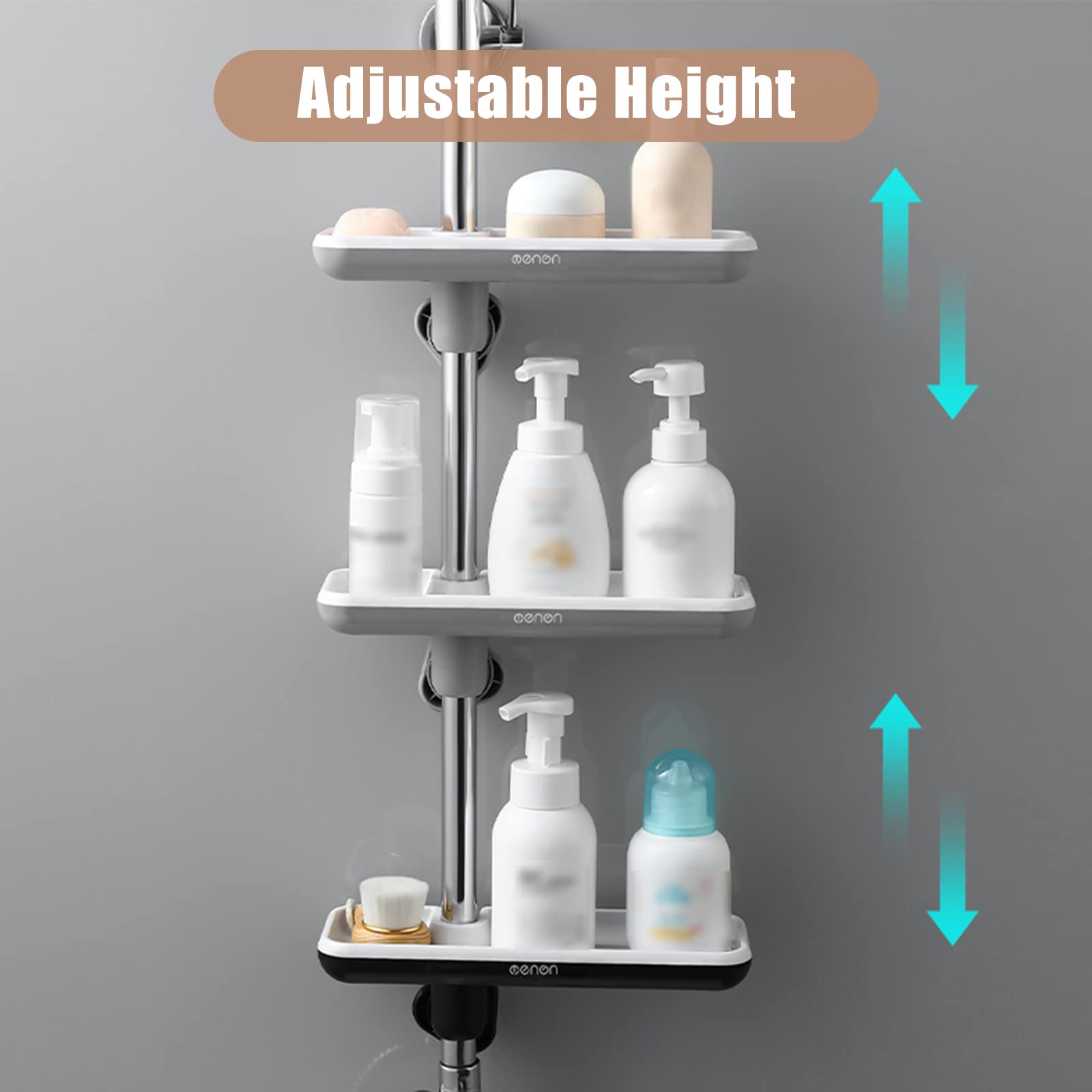 EXCLUZO Adjustable Height Shower Caddy Shelf - Rotatable & Detachable Shower Organizer for Shampoo, Soap & Bathroom Essentials - Perfect for Small Spaces & Apartment Showers