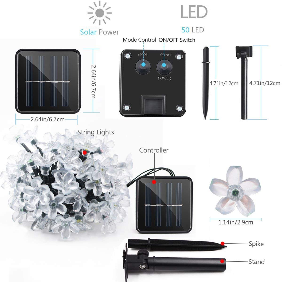 50LED Solar Fairy Lights Outdoor Waterproof - 7m Flower Solar String Lights for Garden, Patio, Lawn, Trees - Romantic Purple Blossom Lighting for Weddings, Parties & Home Decor