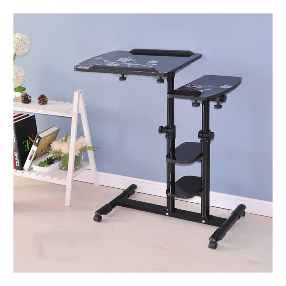 Adjustable Height Overbed Table with Wheels - Foldable Laptop Desk for Hospital, Home & Office Use - Portable Rolling Table with Castors (Black)