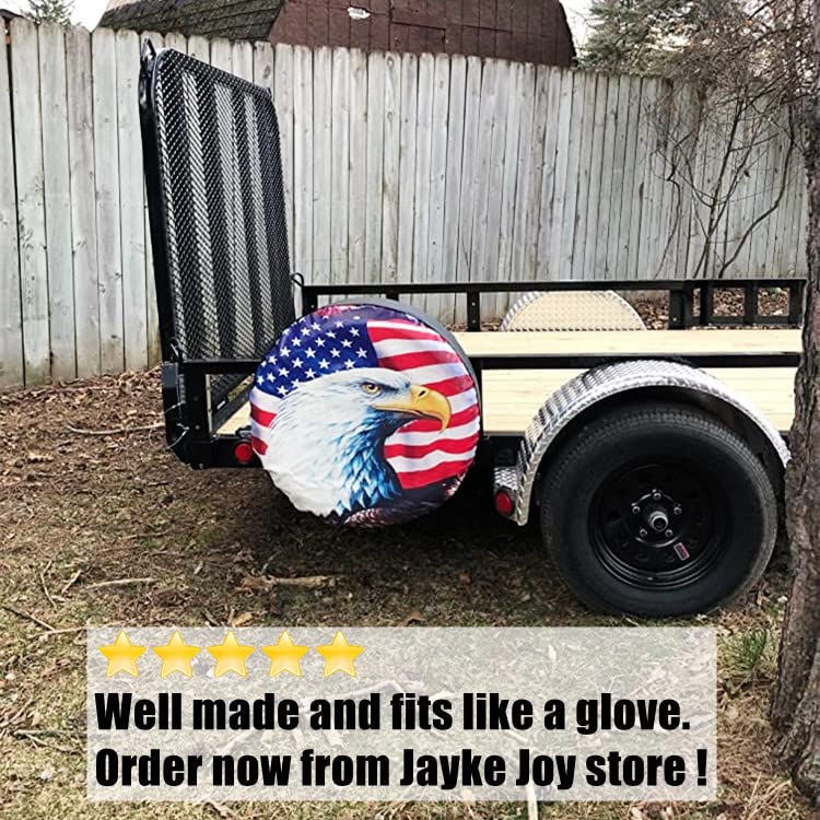 American Flag Eagle Waterproof Dust-Proof Spare Tire Cover - 14 Inch Wheel Cover for Jeep, Trailer, RV, SUV & Camper Van | Durable Protection for Off-Road Adventures & Camping Trips