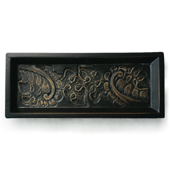 Handmade Small Carved Wooden Tray with Leaf Motif - Decorative Serving Tray for Coffee, Jewelry & Home Decor | Perfect for Dining Table Centerpiece, Bathroom Organizer or Gift Giving