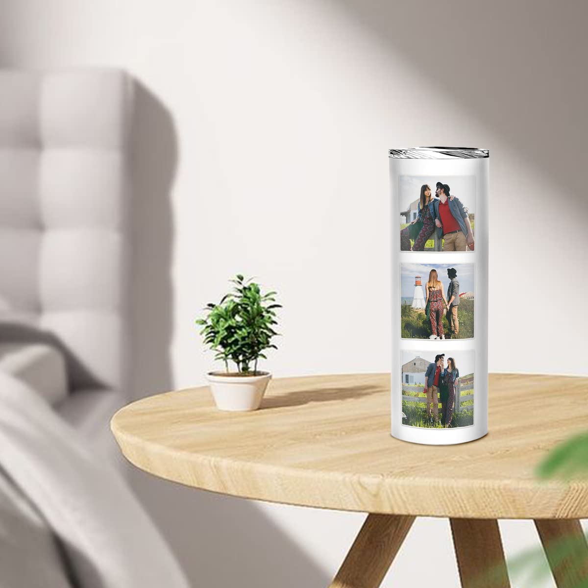 Custom 20oz Stainless Steel Skinny Tumbler with Photo & Text - Personalized Coffee Travel Mug for Birthday, Christmas Gifts | Office, Gym, Outdoor Use