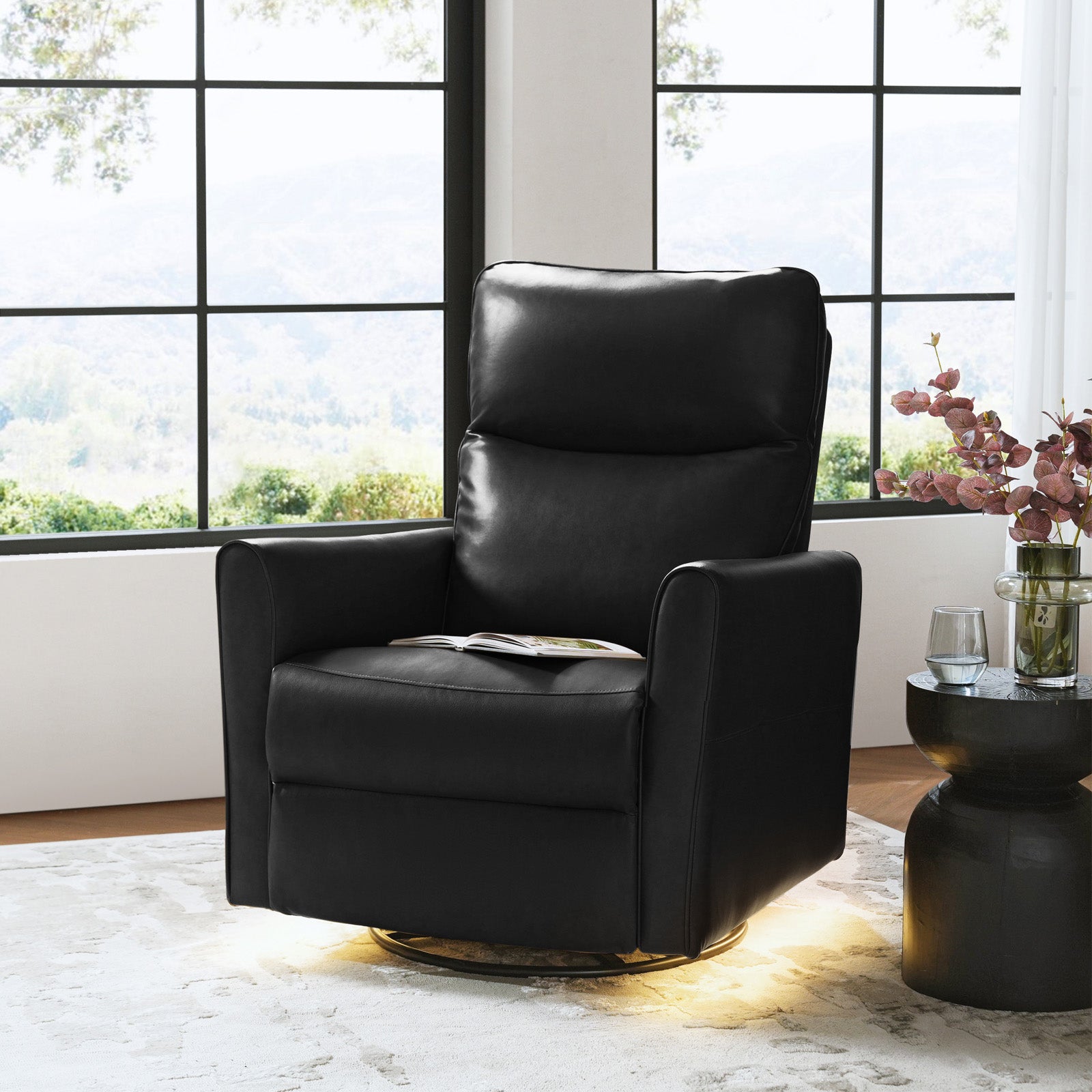 Modern Faux Leather Power Swivel Recliner Chair with USB Charging & Adjustable LED Reading Lamp - Perfect for Home Theater, Living Room & Office Relaxation