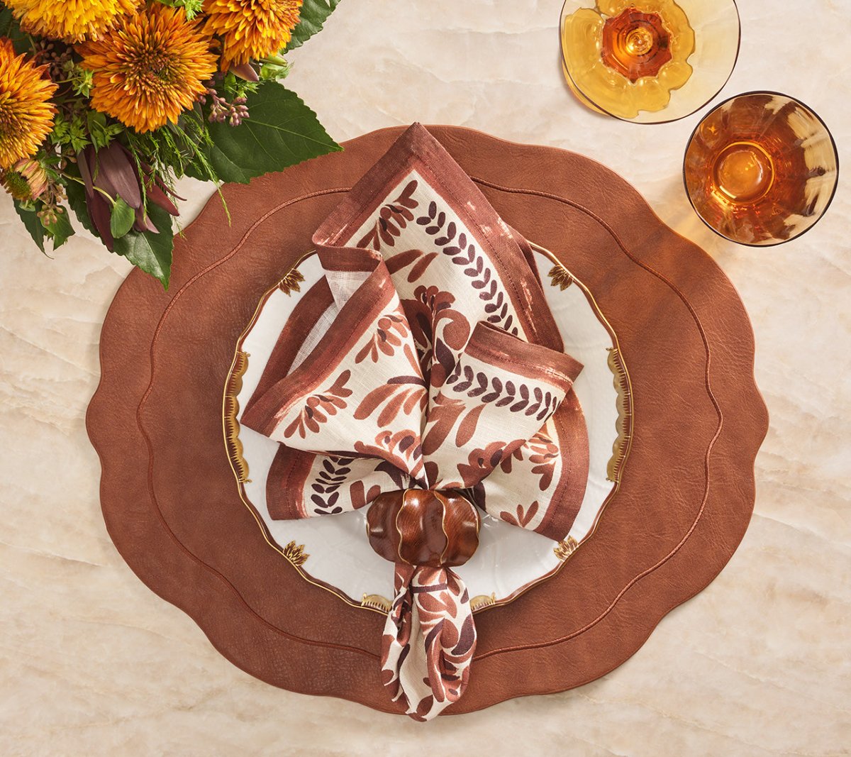 Botanica Ivory & Brown Napkin Set of 4 - Elegant Table Linens for Dinner Parties, Weddings & Home Decor