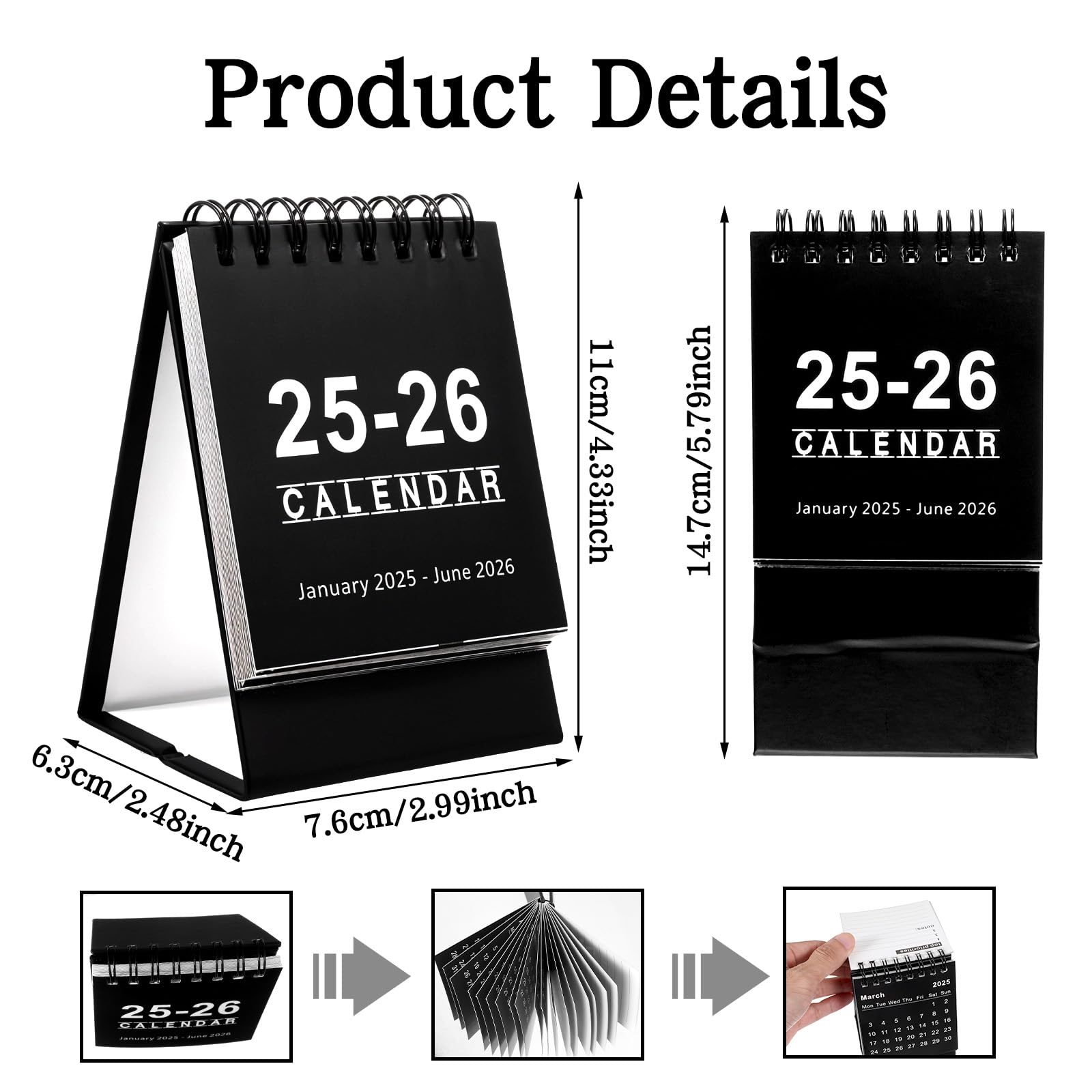 2025-2026 Mini Standing Flip Desk Calendar | Small Desktop Planner for Home, Office & School | 18-Month Jan 2025-Jun 2026 Schedule Organizer | Perfect for Daily Planning, Gift Giving & Workspace Decoration (Black)