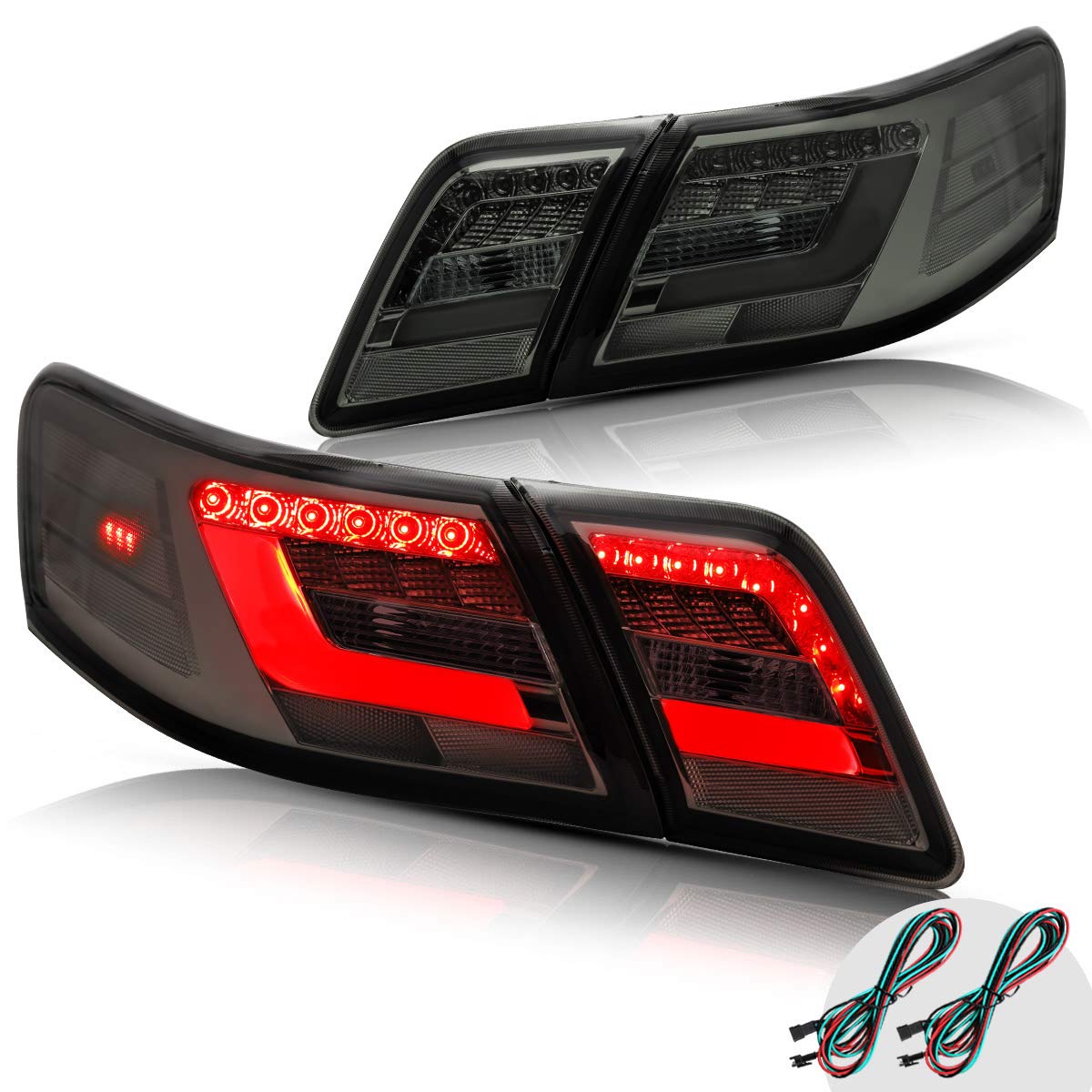 VLAND LED Smoked Tail Lights for Toyota Camry Sedan 2006-2011 (Excludes Hybrid, LE, SE & Factory LED Models) - YAB-KMR-0192 | Enhanced Style & Night Visibility for Custom Car Upgrades