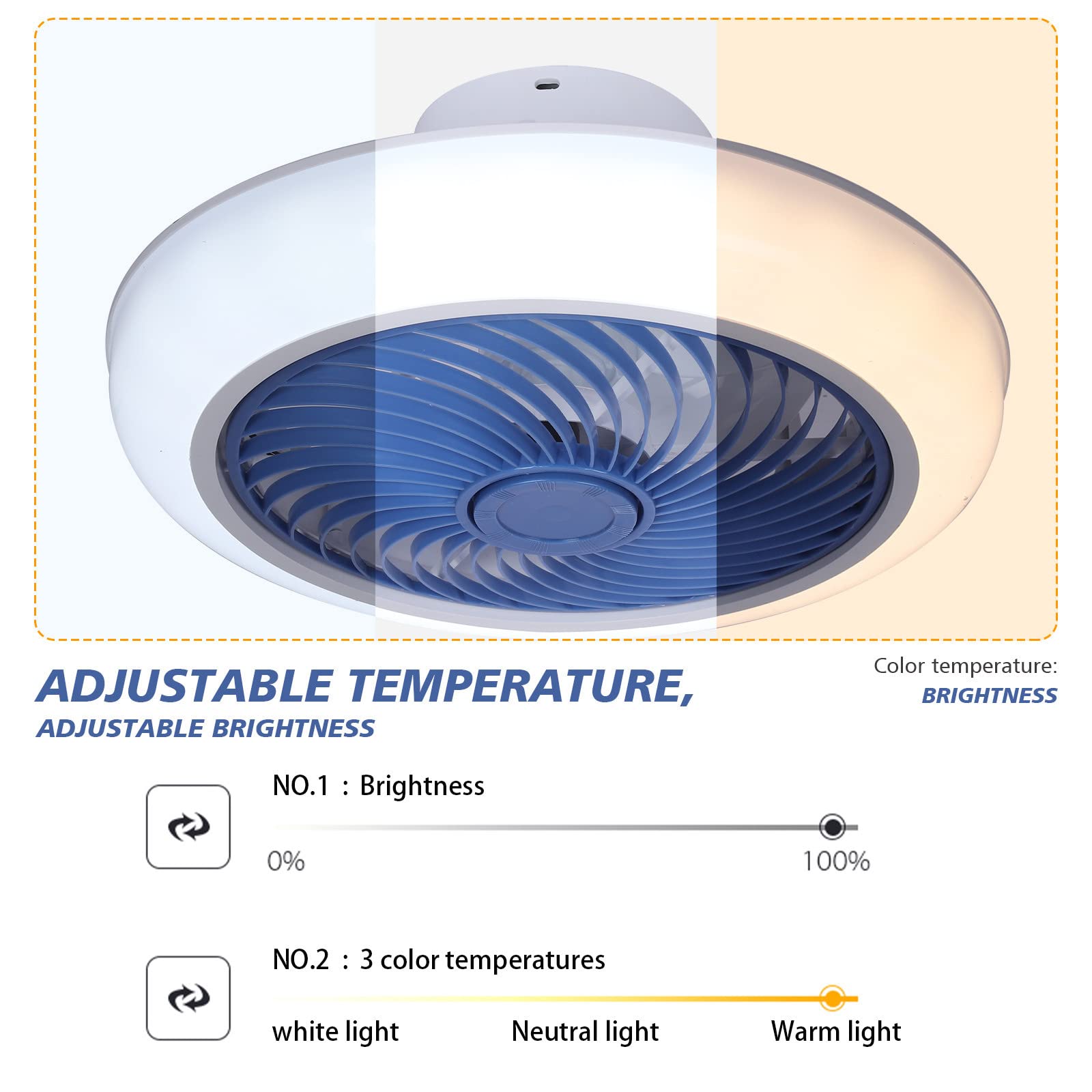 Modern Low Profile Ceiling Fan with LED Lights & Remote Control - 3-Speed Dimmable Enclosed Fan Light for Bedroom, Kitchen, Living Room (Blue) - Energy Efficient Cooling & Stylish Lighting Solution for Home & Office