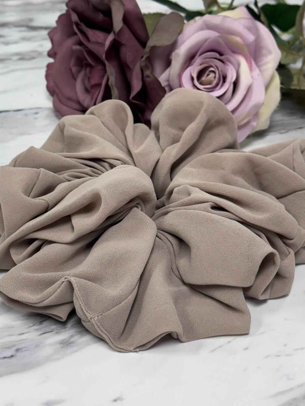 Elegant Nude Chiffon Hijab Scrunchie - Soft Muslim Hair Accessory for Women, Perfect for Daily Wear, Prayer & Special Occasions