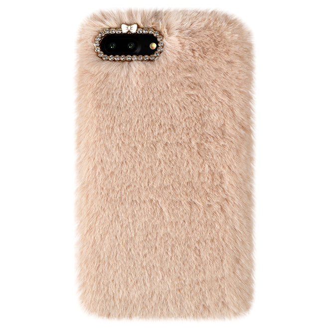 Soft Beige Faux Fur iPhone Case - Premium Luxury Phone Cover for iPhone 13/14/15 Pro Max - Trendy Winter Fashion Accessory for Women Girls - Perfect for Holiday Gifts & Daily Use