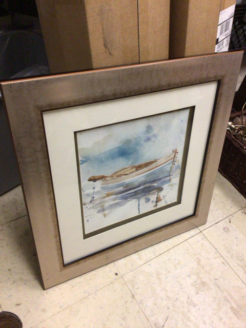 21 1/4 Inch Square Framed Boat Art Print - Nautical Wall Decor for Living Room, Office & Beach House