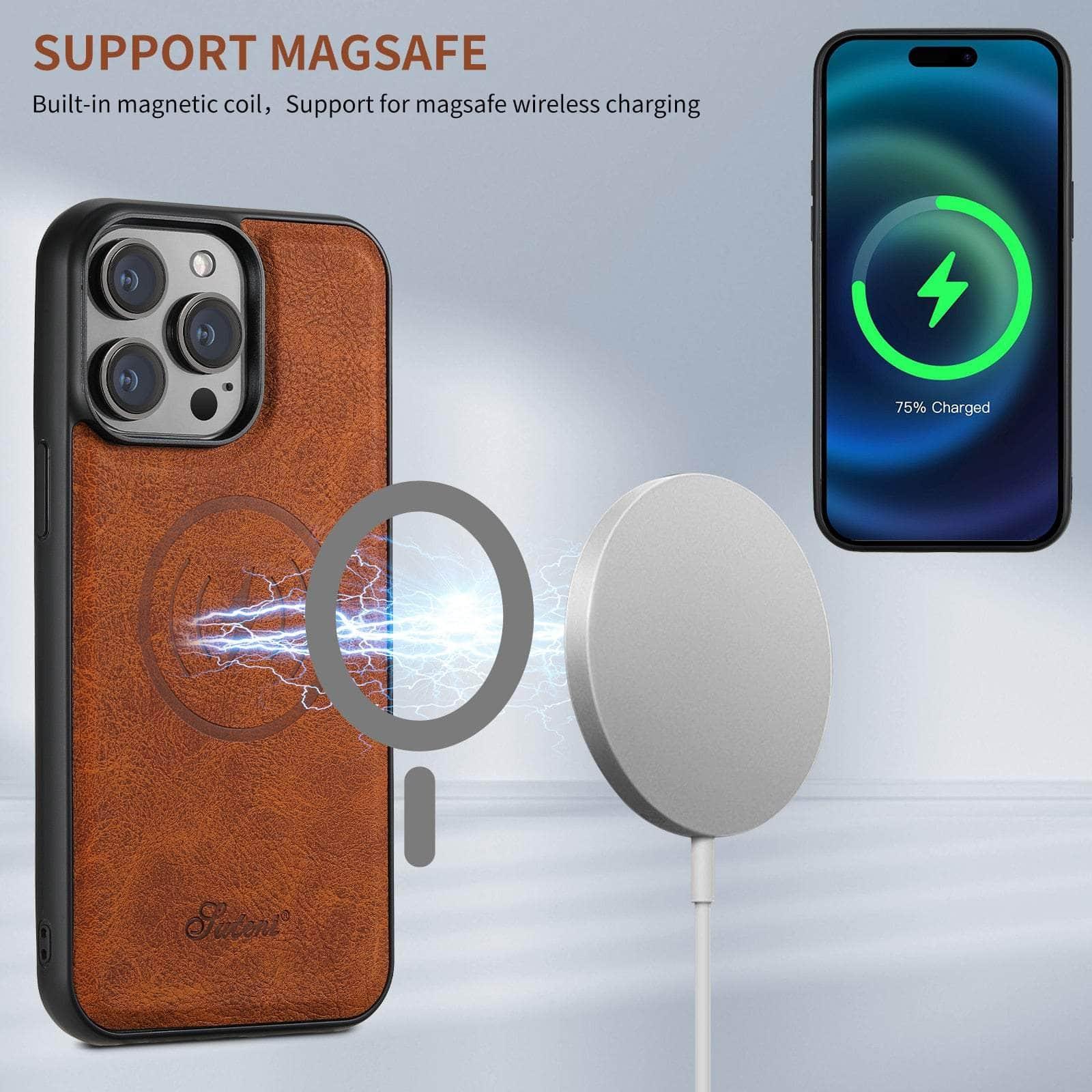 Magnetic Leather Card Case for iPhone 15 - Slim Wallet with RFID Protection | Perfect for Everyday Carry, Travel & Business Use