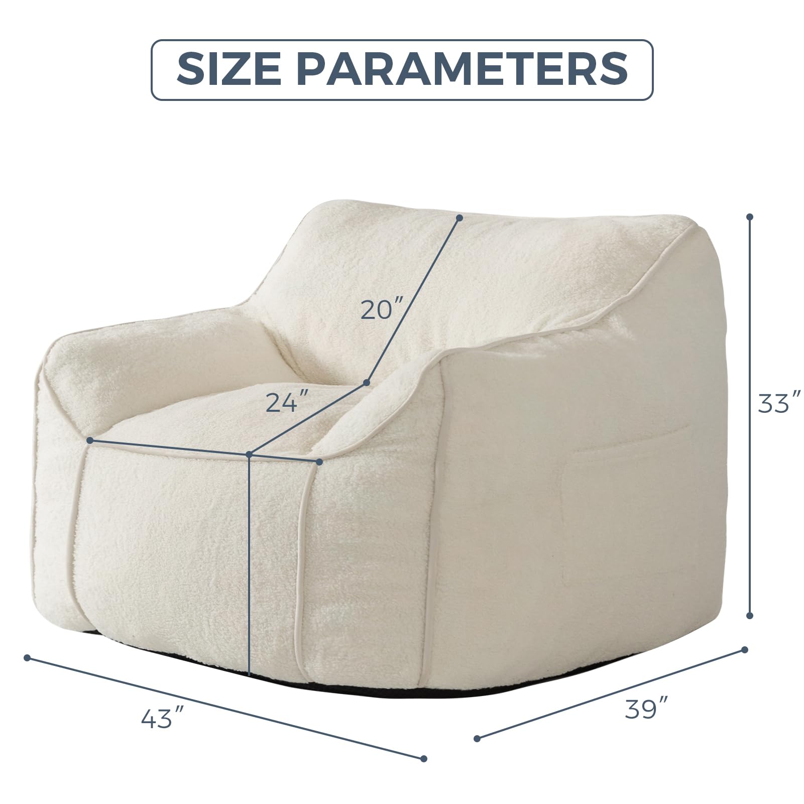 MAXYOYO Oversized Bean Bag Chair for Adults - Extra Large Fluffy Lounger with Decorative Stitching - Soft White Faux Fur Living Room Couch - Perfect for Relaxing, Gaming & Movie Nights