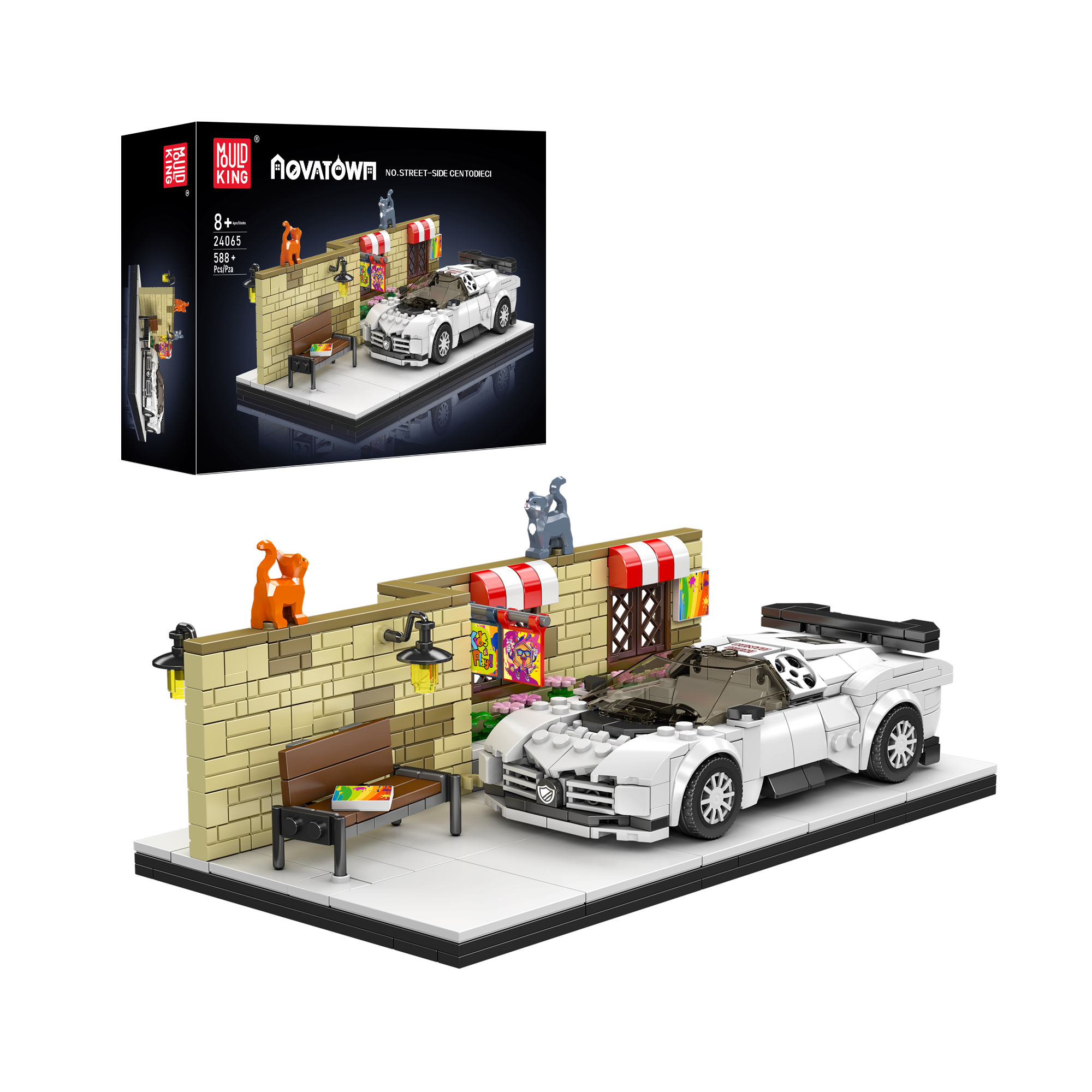 Mould King 24065 Street Side Centodieci Super Sports Car Building Set - 588 Pcs DIY Model Kit for Adults & Teens | Collectible Display Toy for Home Office Decor, Gift for Car Enthusiasts