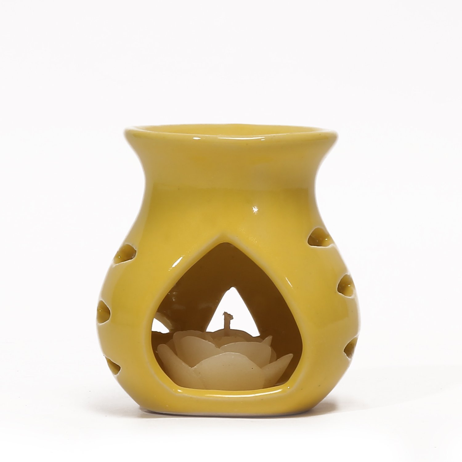 Pure Source India Regular Ceramic Aroma Burner with Free Candle (Yellow) - Perfect for Aromatherapy, Home Decor & Relaxation