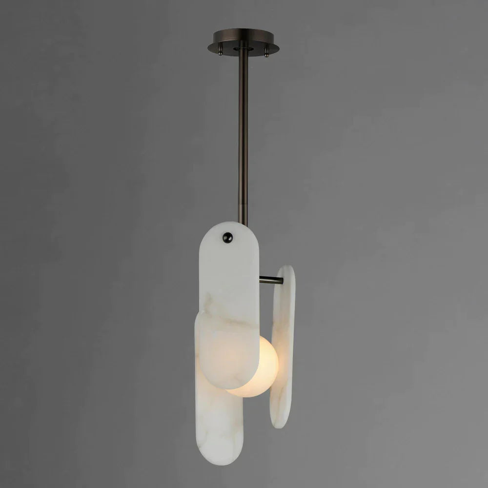 Studio M Alabaster Megalith Single Pendant Light - Modern Minimalist Hanging Fixture for Dining Room, Kitchen Island & Bedroom Lighting