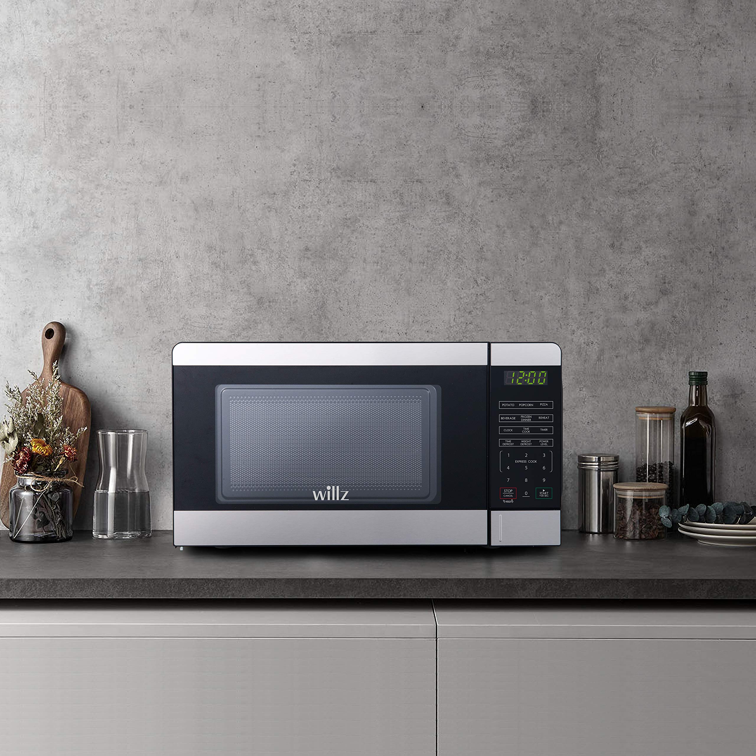 Willz WLCMV207S2-07 0.7 Cu.Ft Stainless Steel Countertop Microwave Oven with 6 Preset Cooking Programs & LED Display - Perfect for Dorms, Offices, and Small Kitchens
