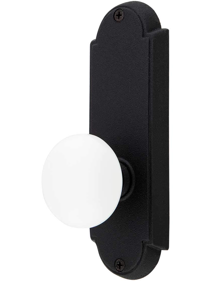 Wrought Steel Colonial Door Set with White Porcelain Knobs - Double Dummy in Flat Black | Vintage Style Interior Door Hardware for Bedroom, Bathroom & Closet Doors
