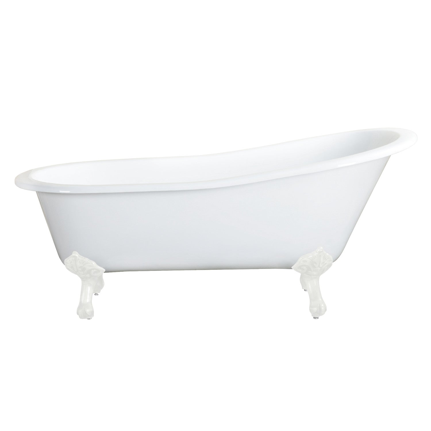 Aqua Eden 61 Inch White Cast Iron Oval Single Slipper Clawfoot Bathtub - No Faucet Drillings - Vintage Freestanding Soaking Tub for Bathroom Remodel & Luxury Spa Experience