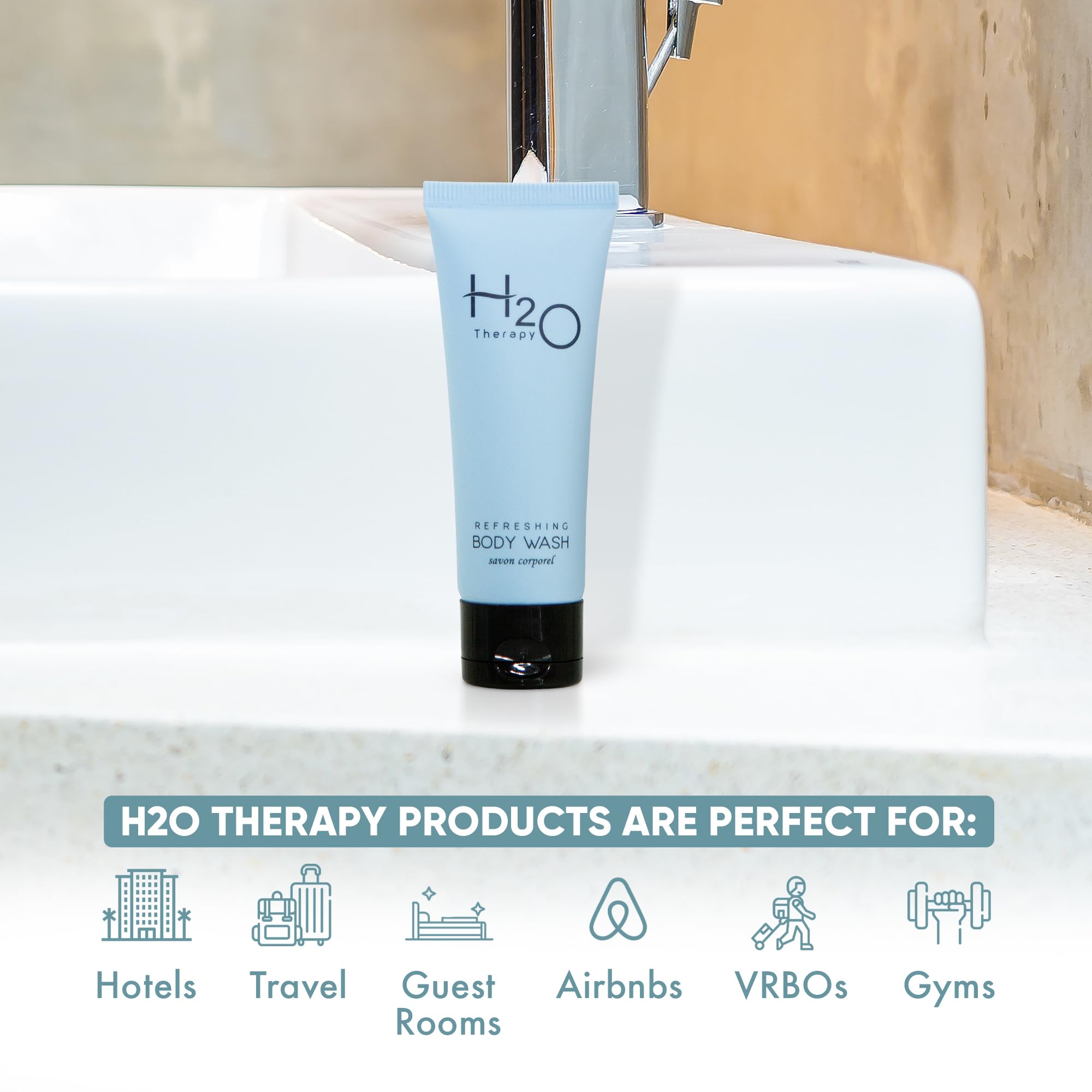 H2O Therapy Body Wash Soap - Travel Size 1 oz (Pack of 300) - Perfect for Hotels, Hospitality & On-The-Go Use