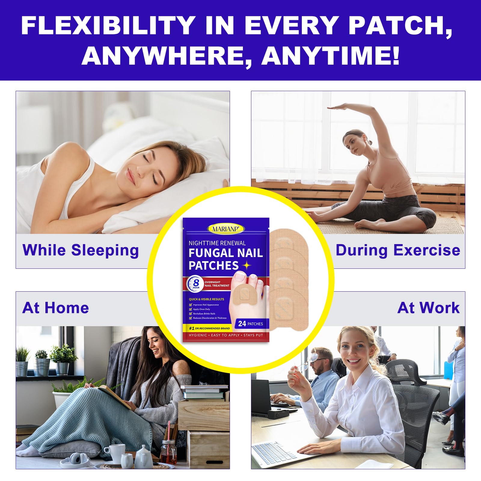 Extra Strength Fungal Nail Treatment Patches with Undecylenic Acid - Repair Discolored & Thickened Toenails | Hypoallergenic & Waterproof | 24 Count | Ideal for Athletes, Swimmers & Active Lifestyles