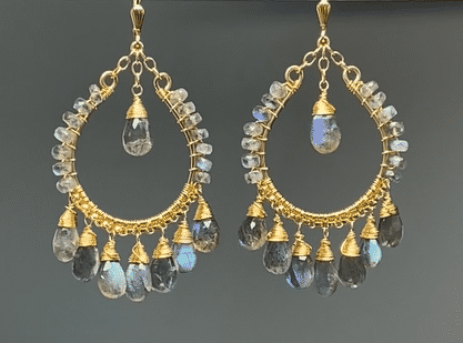 Labradorite Gold Chandelier Hoop Earrings for Women - Elegant Dangle Drop Earrings for Party, Wedding & Evening Wear - 925 Sterling Silver Jewelry Gift
