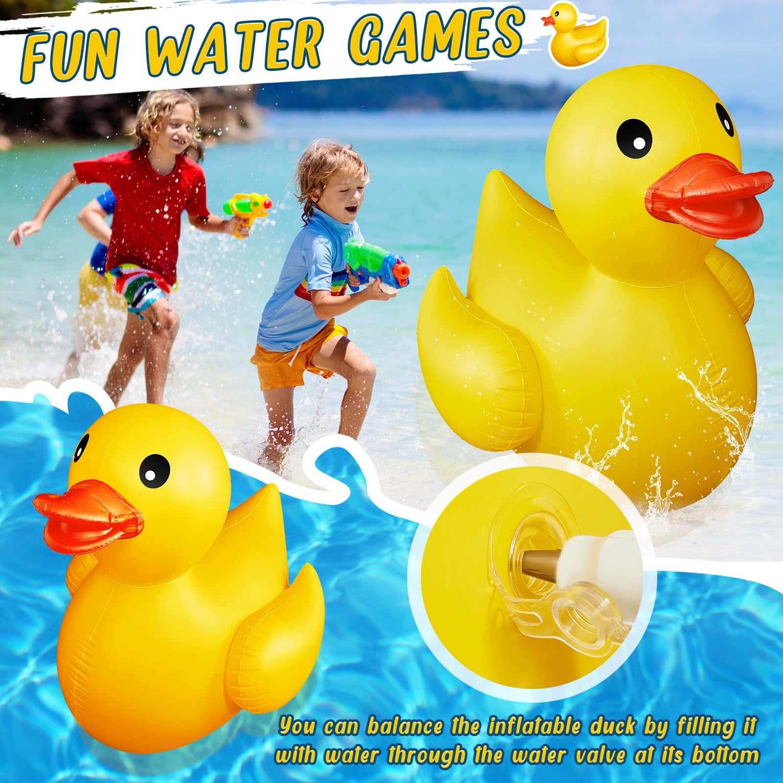Hungdao 4 Feet Giant Inflatable Duck - Huge Rubber Duck Pool Float for Kids, Summer Beach, Swimming Pool, Carnival, Birthday Party Decoration, Backyard Fun, Water Play, Photo Prop (Yellow)