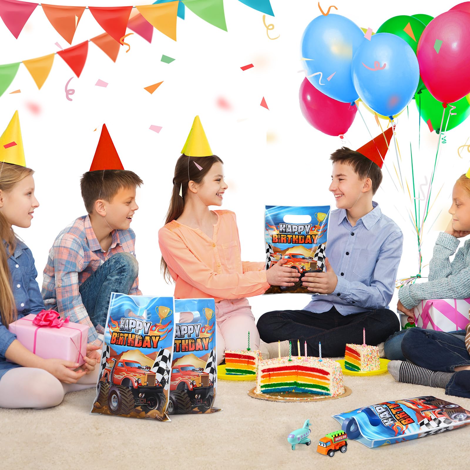 50-Piece Monster Truck Party Favor Bags - Durable Plastic Goodie Bags for Boys Birthday Party Supplies, Candy Treats & Truck-Themed Decorations | Perfect for Monster Truck Birthday Parties, School Events & Kids' Celebrations