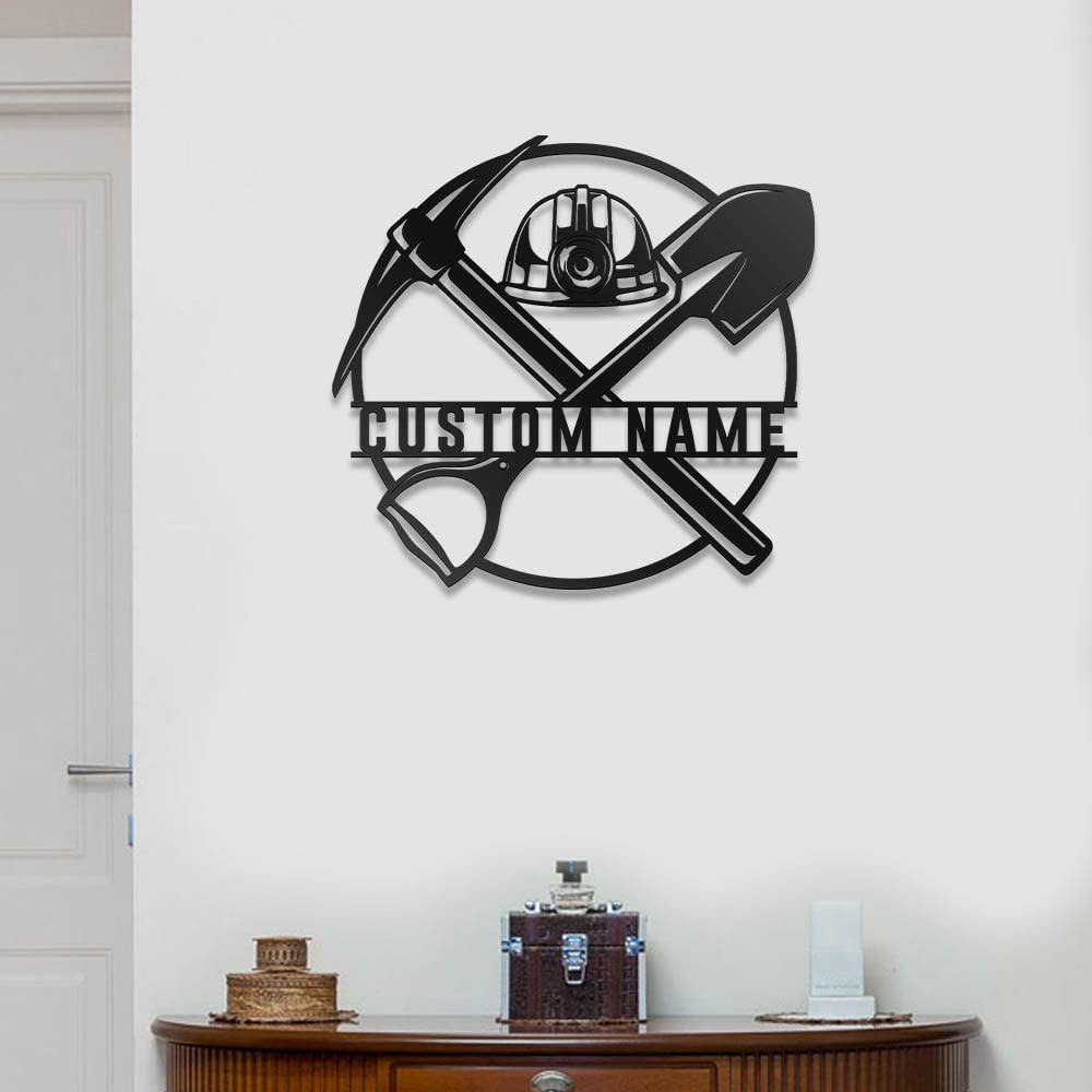 Custom Coal Miner Metal Wall Art with LED Lights - Personalized Mining Job Sign - Black Metal Home Decor for Living Room, Outdoor - Large 12x12 Inch Gift for Miners - Perfect for Man Cave, Garage, or Industrial Themed Spaces