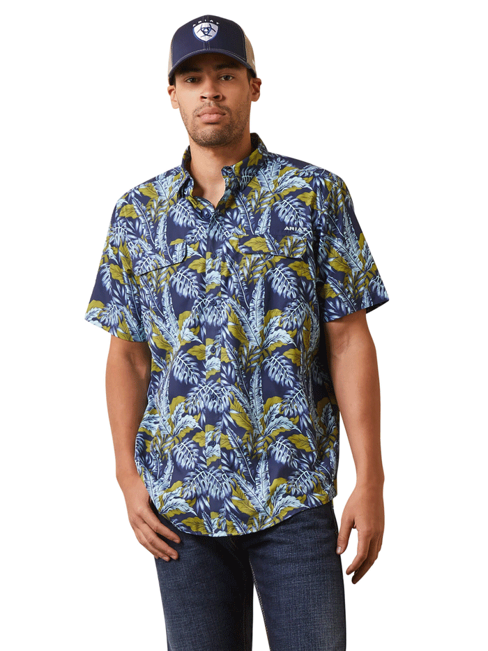 Ariat Men's VentTEK Outbound Fitted Shirt - Breathable Performance Shirt for Outdoor Activities, Hiking & Summer Adventures (Style: Midsummer Night, Size M)