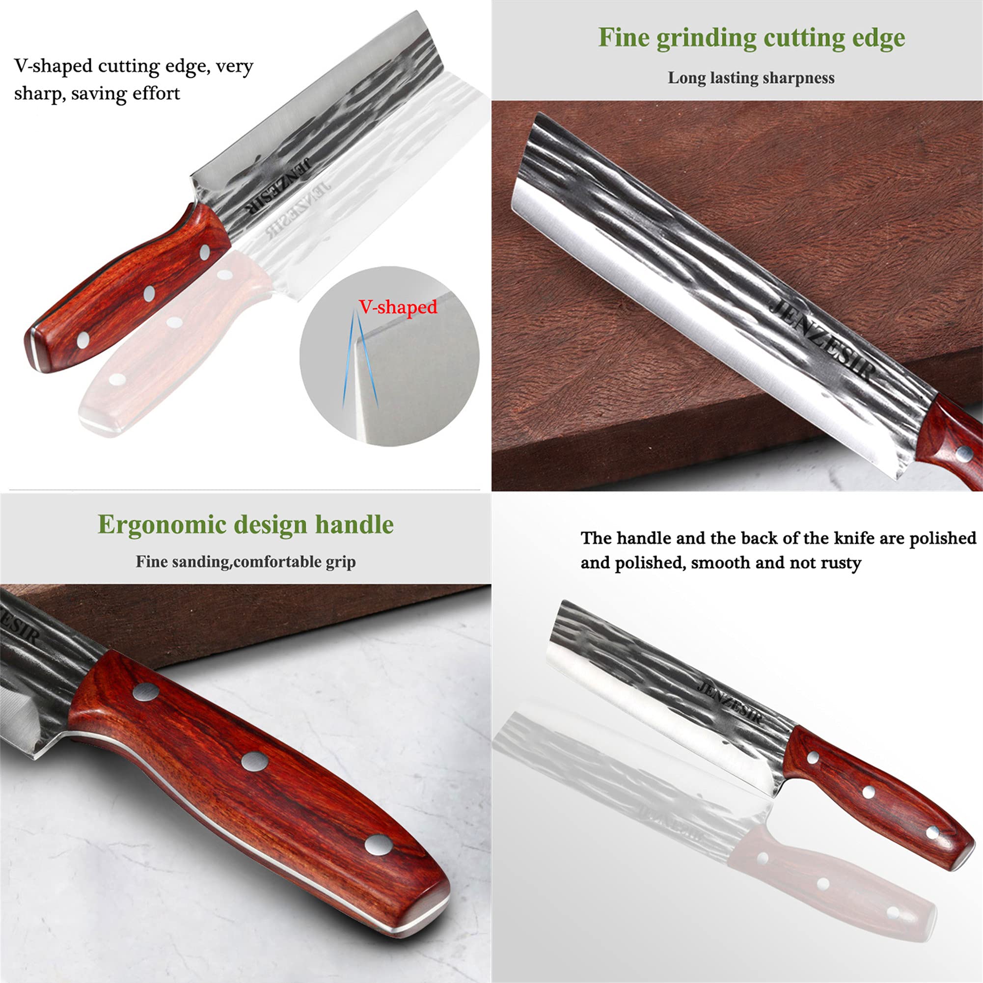 7.9-Inch Handmade Forged Nakiri Knife - Japanese Chef Knife for Vegetables & Meat | Razor-Sharp High-Carbon Steel Blade with Ergonomic Wood Handle | Perfect for Home Kitchen, Restaurant & Professional Cooking