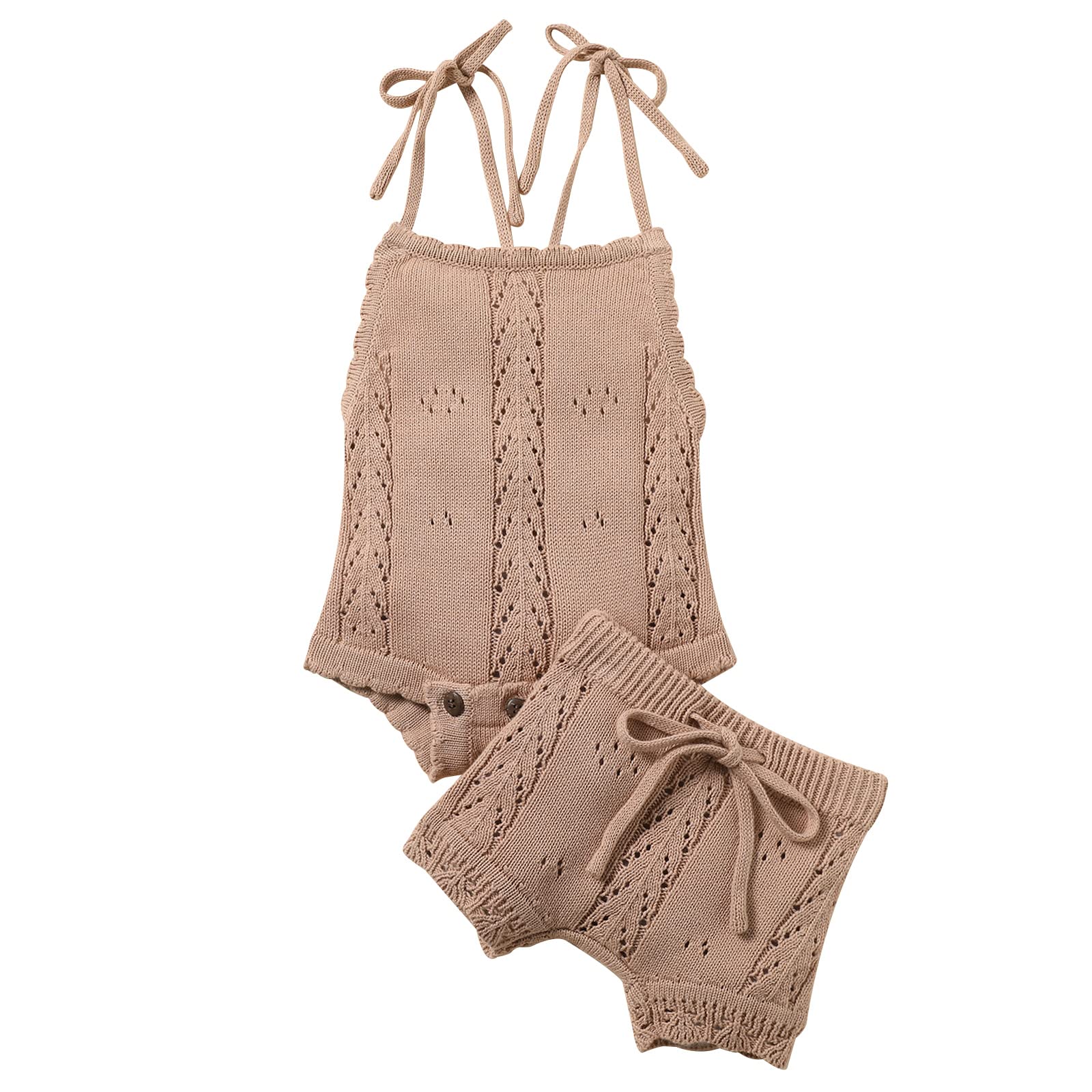 Summer Newborn Baby Boy Girl Outfit Set - Strap Top Romper & Drawstring Shorts - Breathable Cotton for Comfort | Perfect for Playdates, Beach Trips & Family Photos