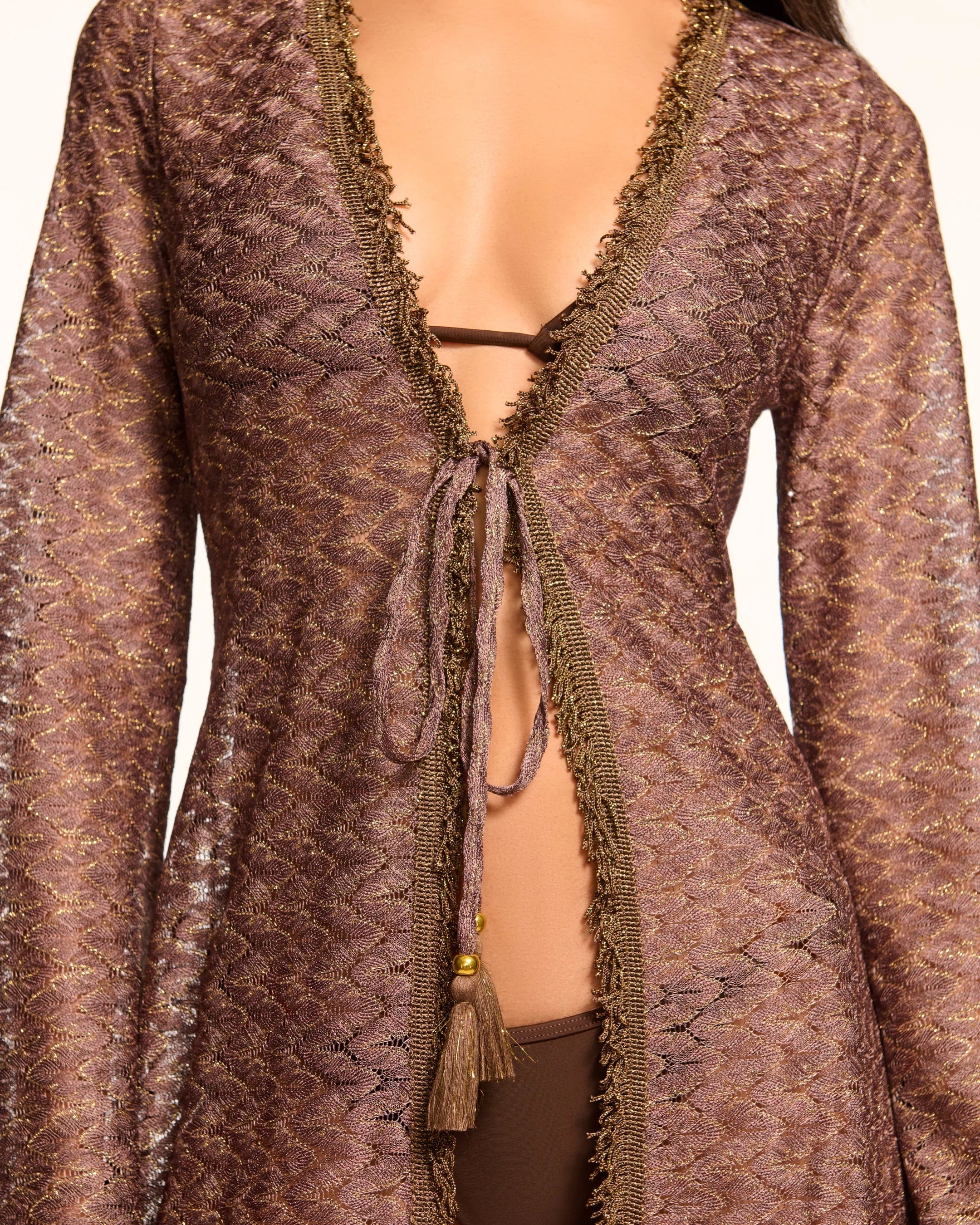 Fatima Zig Zag Coverup Dress in Bronze - Stylish Beachwear for Summer Vacations & Poolside Relaxation