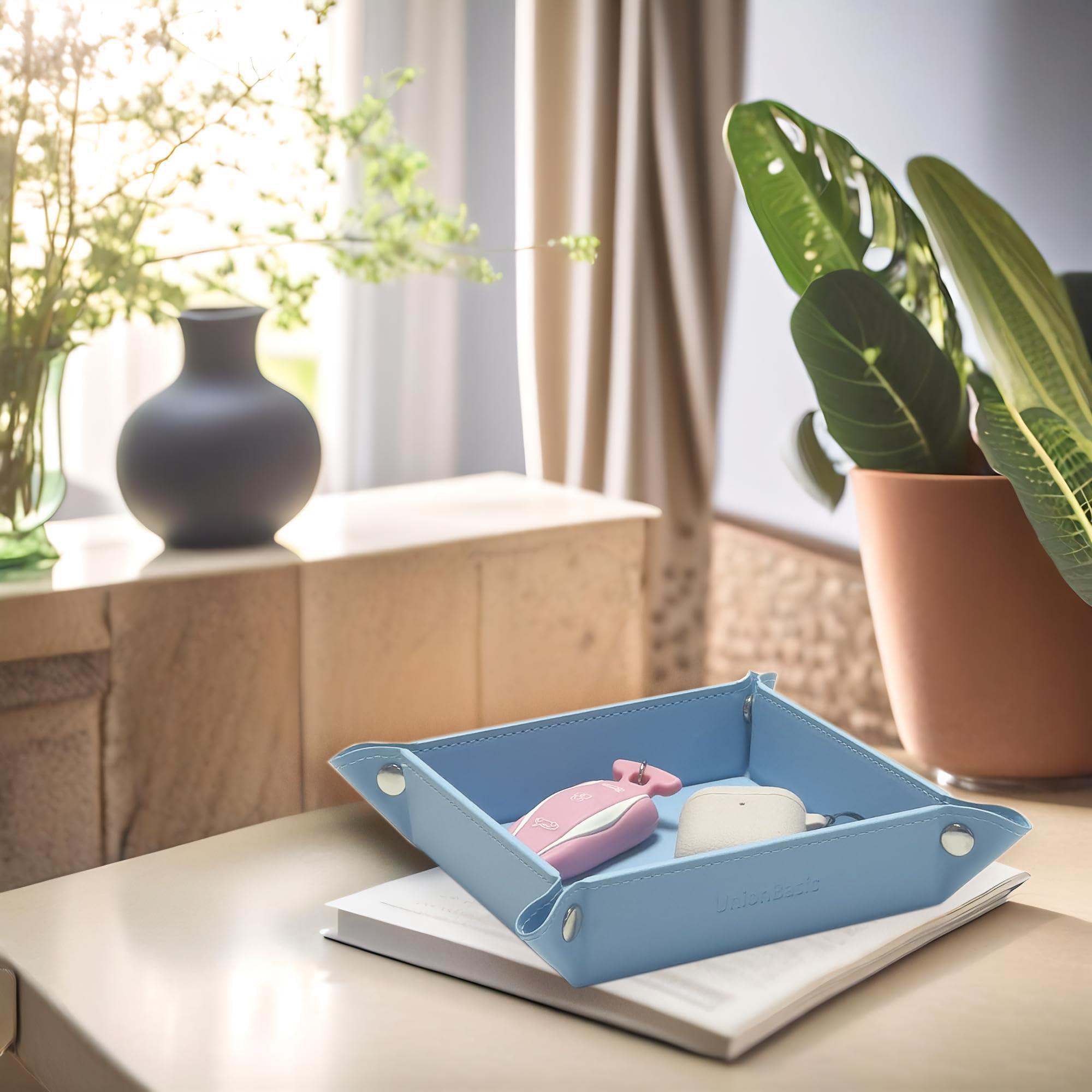 UnionBasic Valet Tray - Jewelry Organizer for Rings, Watches & Earrings | Entryway Catchall for Keys, Coins & Change | Nightstand & Bedside Storage Tray | Electronic Gadgets Holder (Blue) - Perfect for Home, Office & Travel Organization