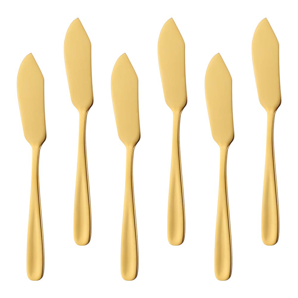 Premium Stainless Steel Cheese & Dessert Knives Set of 6 - Gold Butter Knives for Breakfast, Sandwich Spreader & Slicer - Perfect for Charcuterie Boards, Brunch, and Dinner Parties