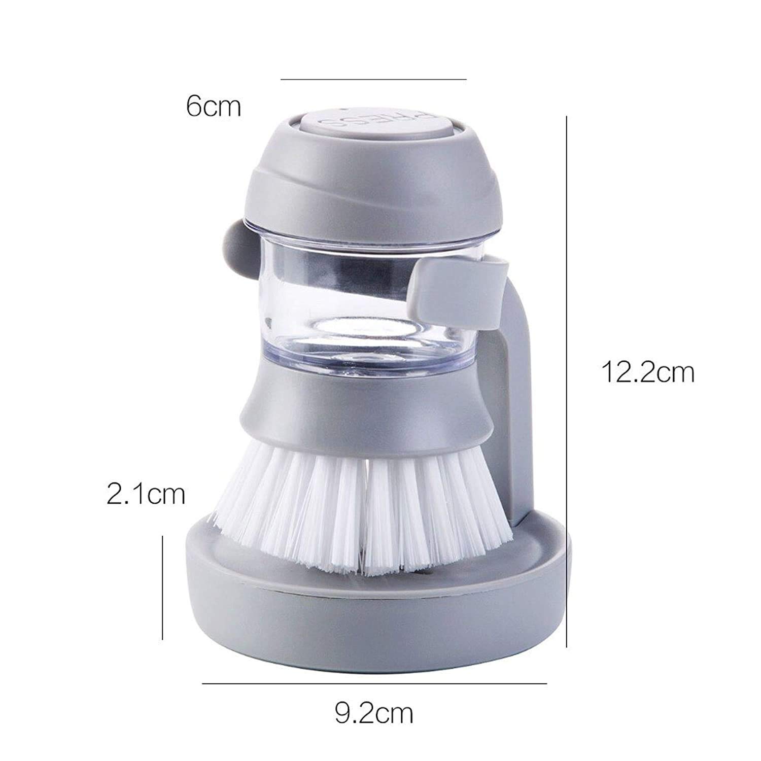 QONETIC Kitchen Sink Cleaning Brush with Built-in Soap Dispenser - Dish Scrubber with Storage Stand Holder, Palm Scrub Brush for Washing Dishes - Perfect for Kitchen, Bathroom, and Outdoor Cleaning (SDWB.01)