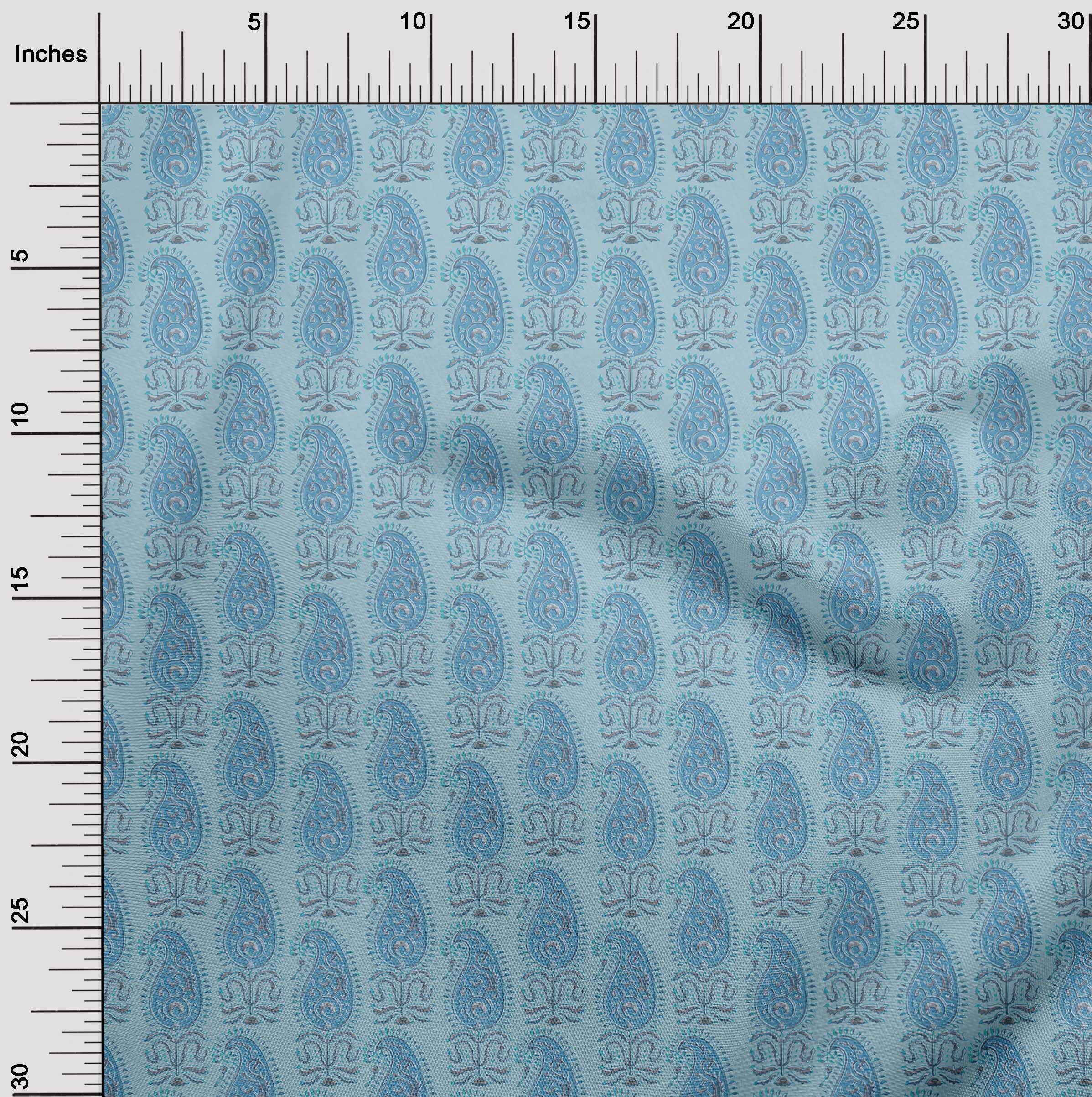 oneOone Cotton Jersey Light Blue Kalamkari Printed Fabric - 58 Inch Wide by The Yard for DIY Clothing, Dresses & Home Decor Sewing Projects | Soft & Breathable Material for Crafting, Quilting & Fashion Design