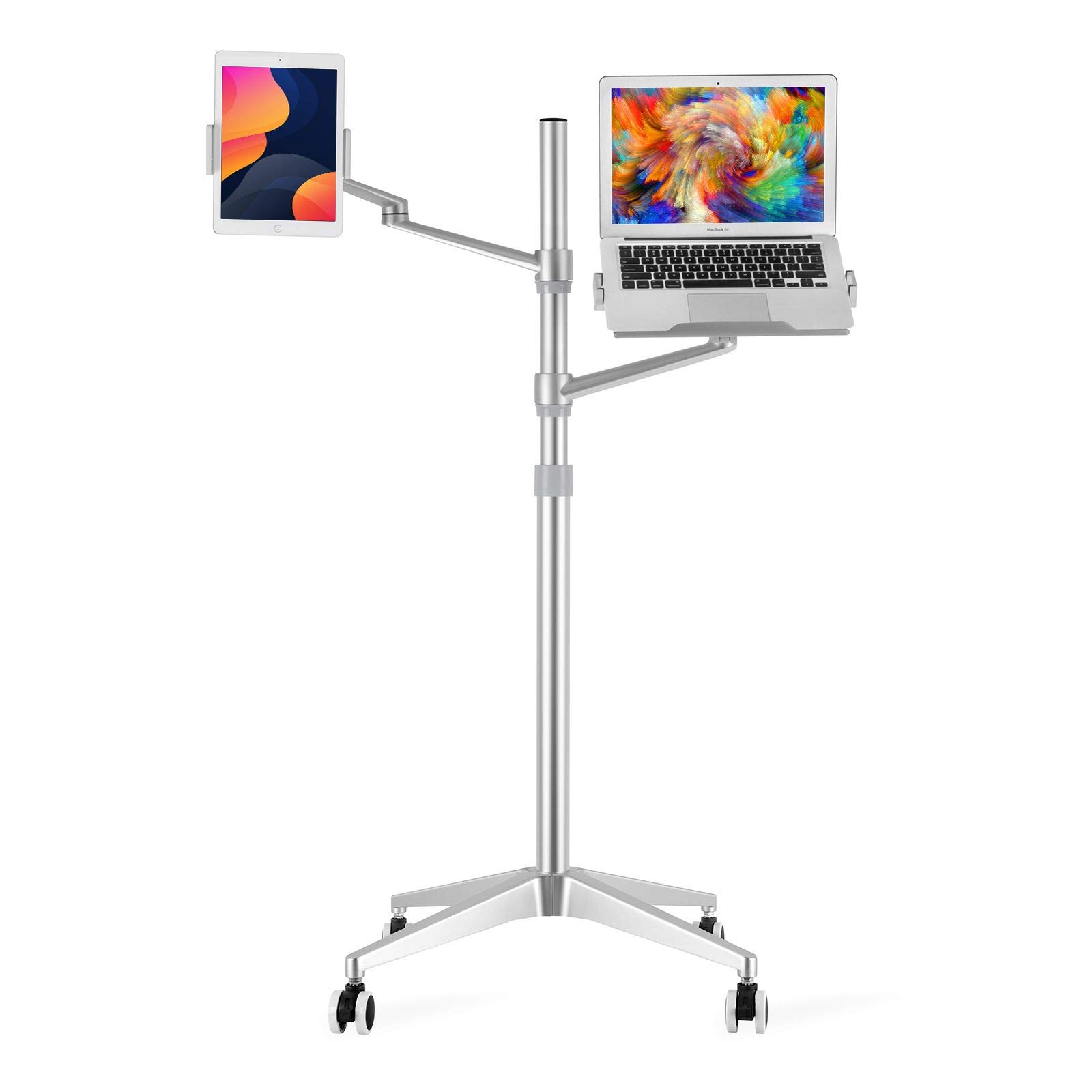 Adjustable Dual Arm Laptop Stand with Wheels for 11-17 inch Laptops, iPads (Mini/Pro 12.9