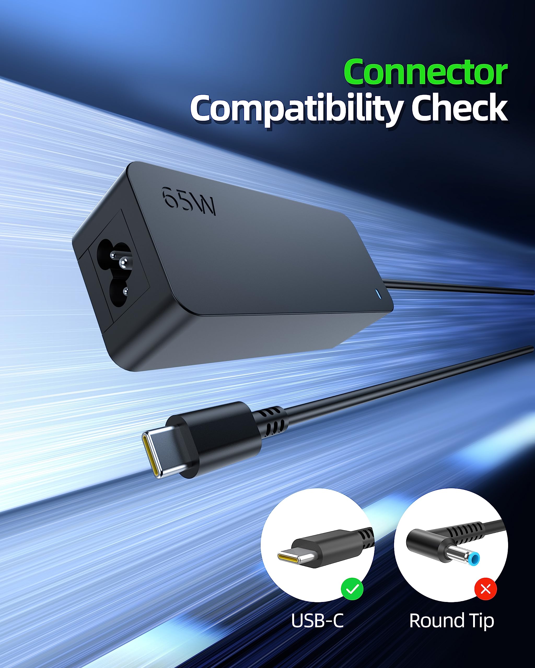 65W USB-C Fast Charger for Lenovo Laptop - Compatible with ThinkPad & Yoga Series | UL Safety Certified | 10ft Long Power Cord with Stable Connection | Perfect for Home, Office & Travel Charging