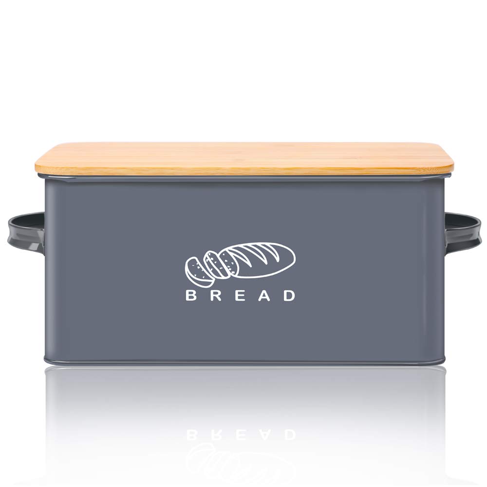 GA Homefavor Bread Storage Box with Bamboo Lid - 11.56x6.7x5.5 Inch Grey Bread Bin for Kitchen Countertop | Perfect for Keeping Bread Fresh, Organizing Bakery Items & Adding Rustic Charm to Your Kitchen