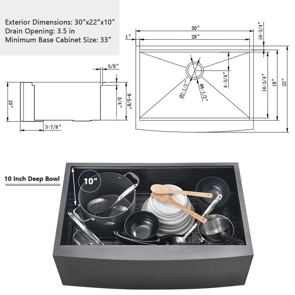 30 Inch Black Farmhouse Sink Workstation - VASOYO 30x22 Black Stainless Steel Apron Front Kitchen Sink with Cutting Board, 16 Gauge 10 Inch Deep Single Bowl for Modern Farmhouse, Rustic & Industrial Kitchens - Perfect for Meal Prep, Washing Large Pots & Entertaining