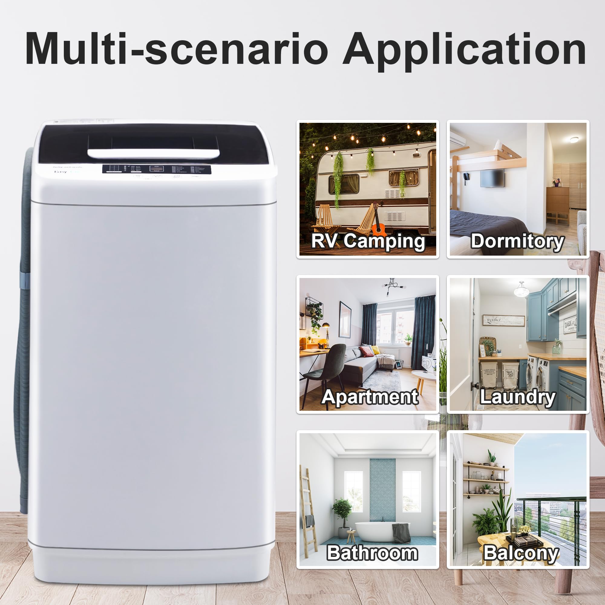 Spurgehom 15.6 lbs Portable Washing Machine with Dryer Combo - Full Automatic Compact Washer with Built-in Pump Drain, LED Display, 10 Wash Cycles & 8 Water Levels - Perfect for Apartments, RVs, Camping & Small Spaces Laundry Needs