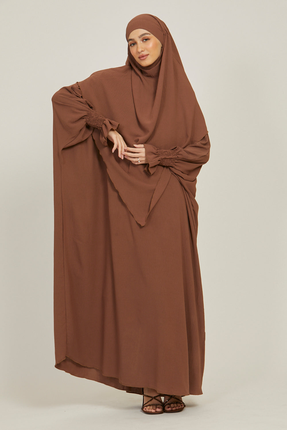 Elegant Dark Brown Abaya with Khimar Set - Modest Islamic Prayer Dress for Women - Perfect for Eid, Ramadan & Mosque Wear